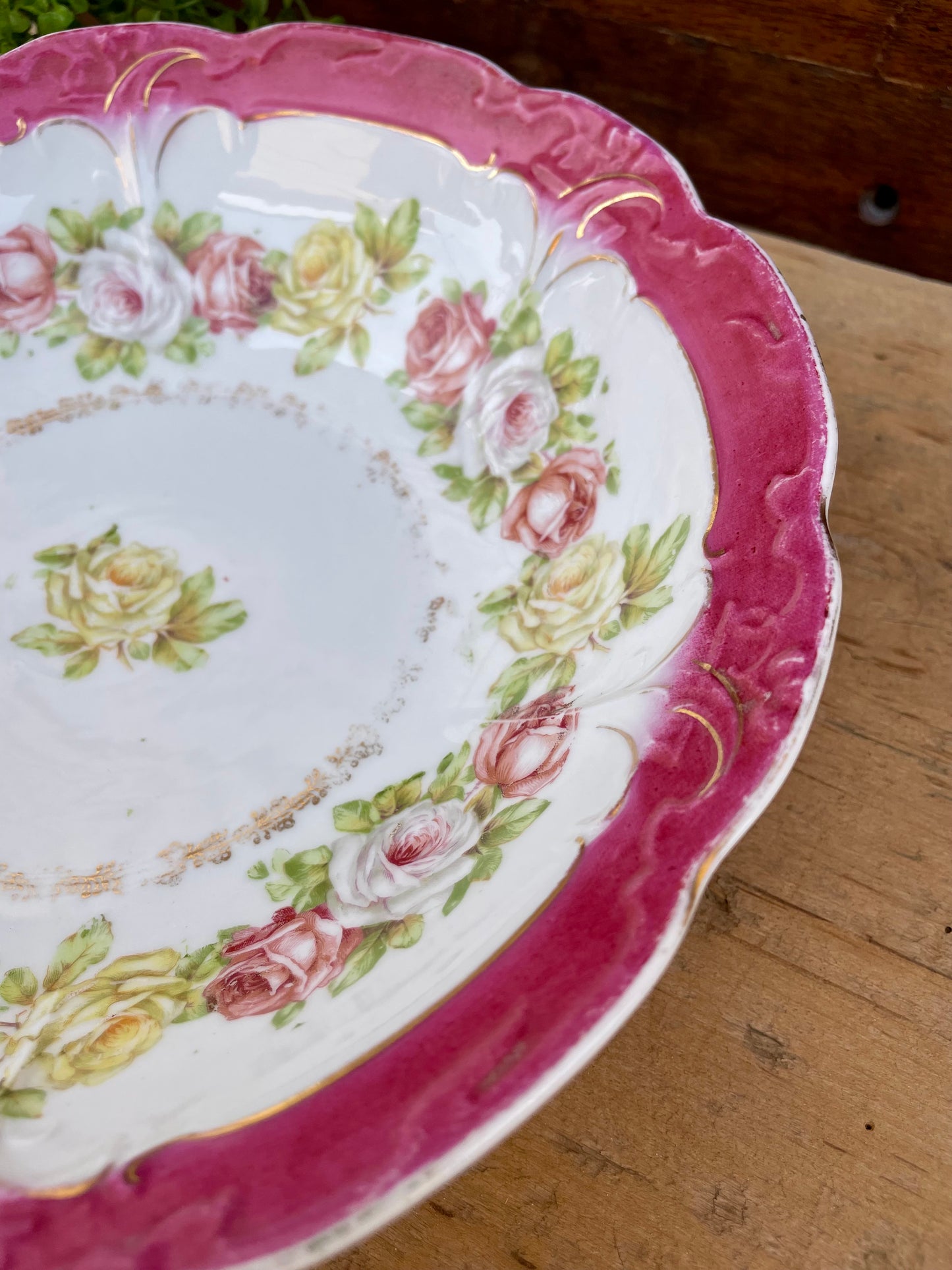 Vintage German Porcelain Serving Bowl with Roses