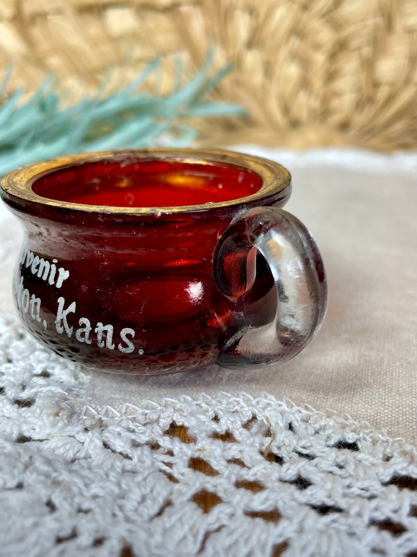 Antique Ruby Red Flash Glass Souvenir Cup