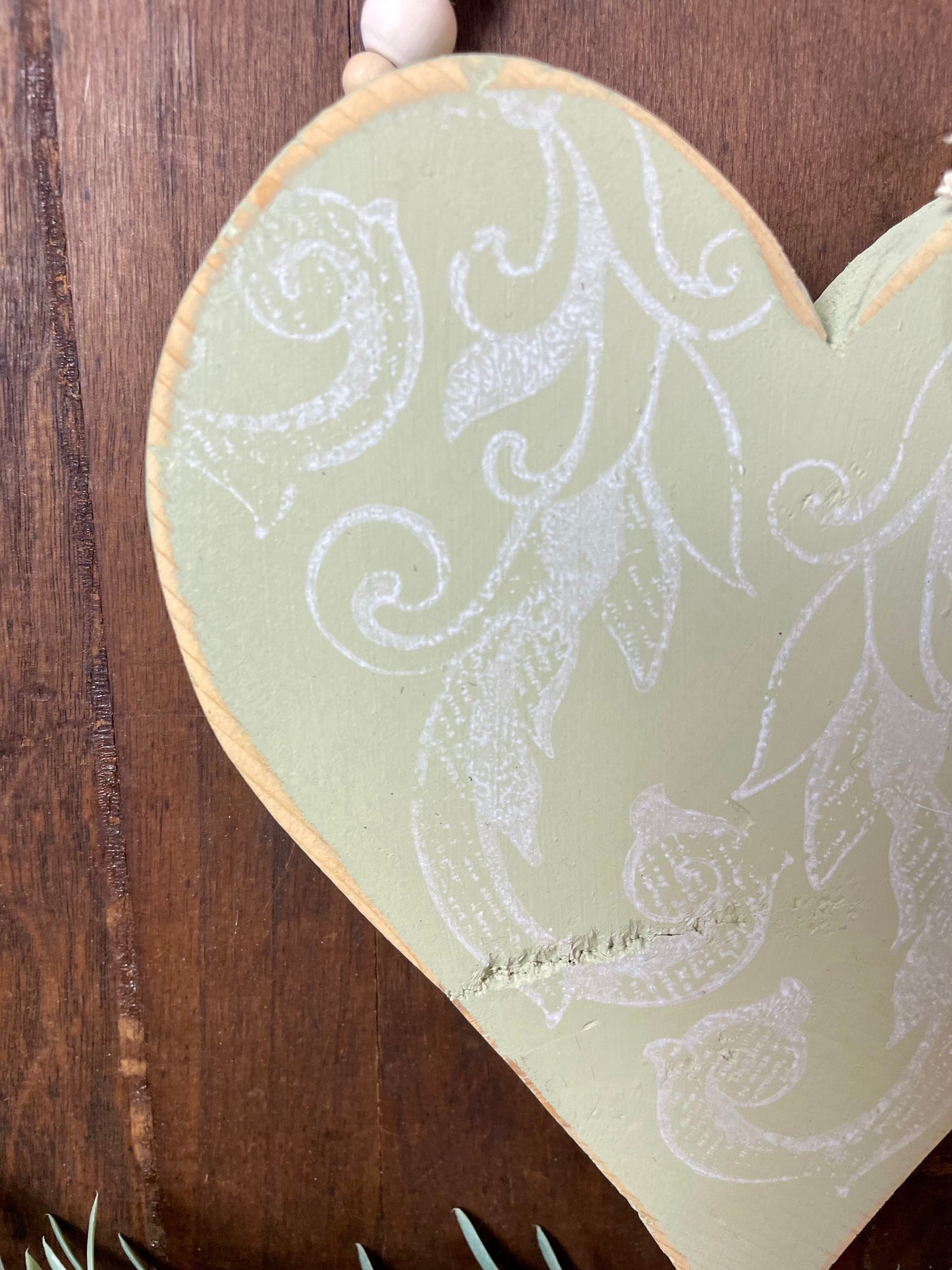 Handmade Reclaimed Wood Heart with Bead Hanger- D