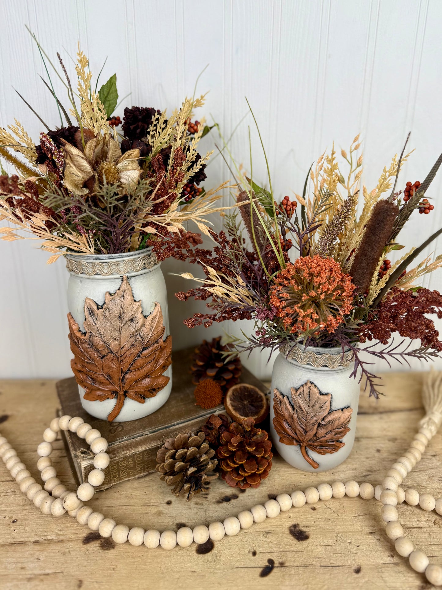 Handmade Upcycled Large Mason Jar Fall Floral Arrangment