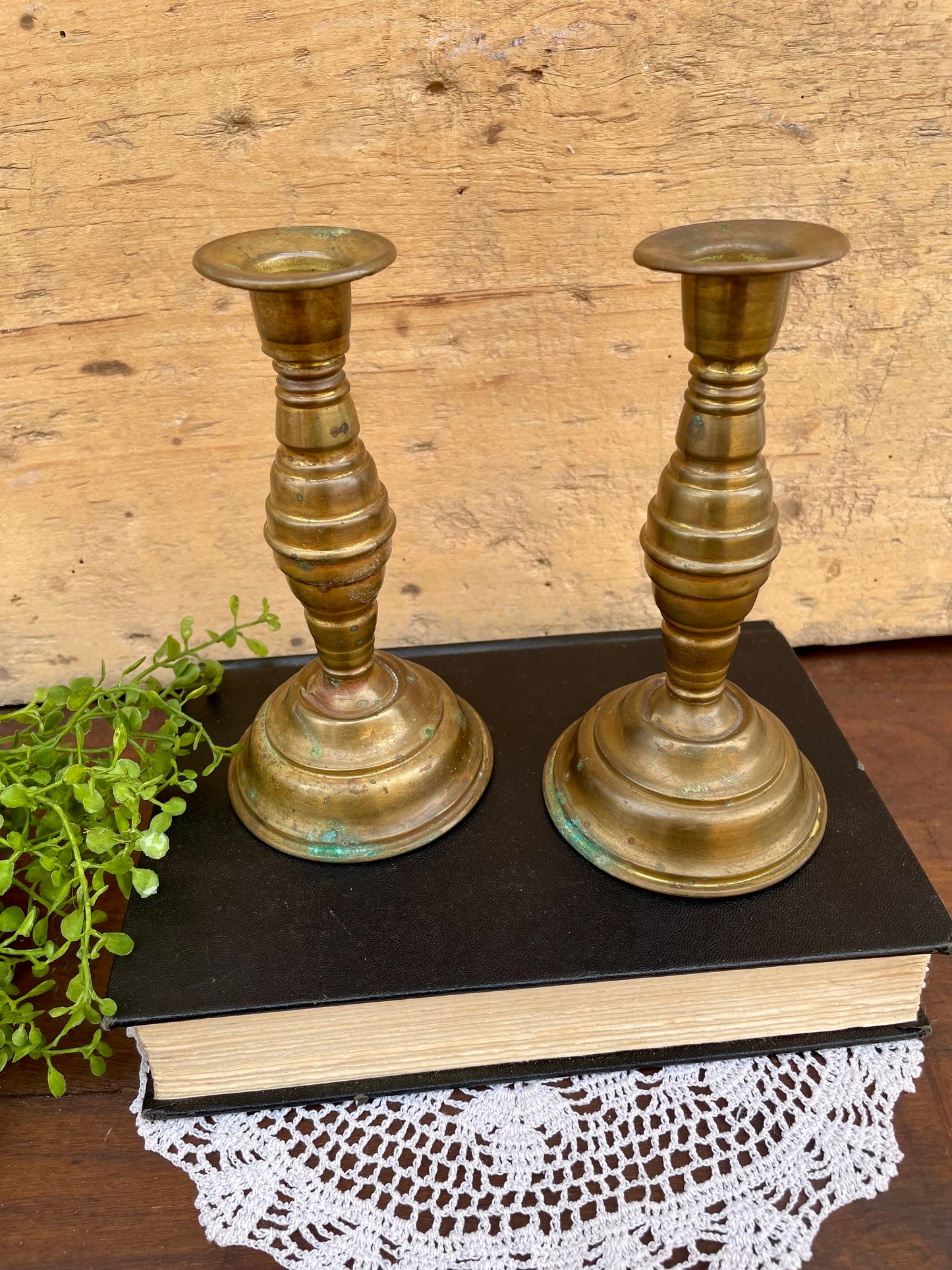 Vintage Set of Brass Candlesticks with Natural Patina