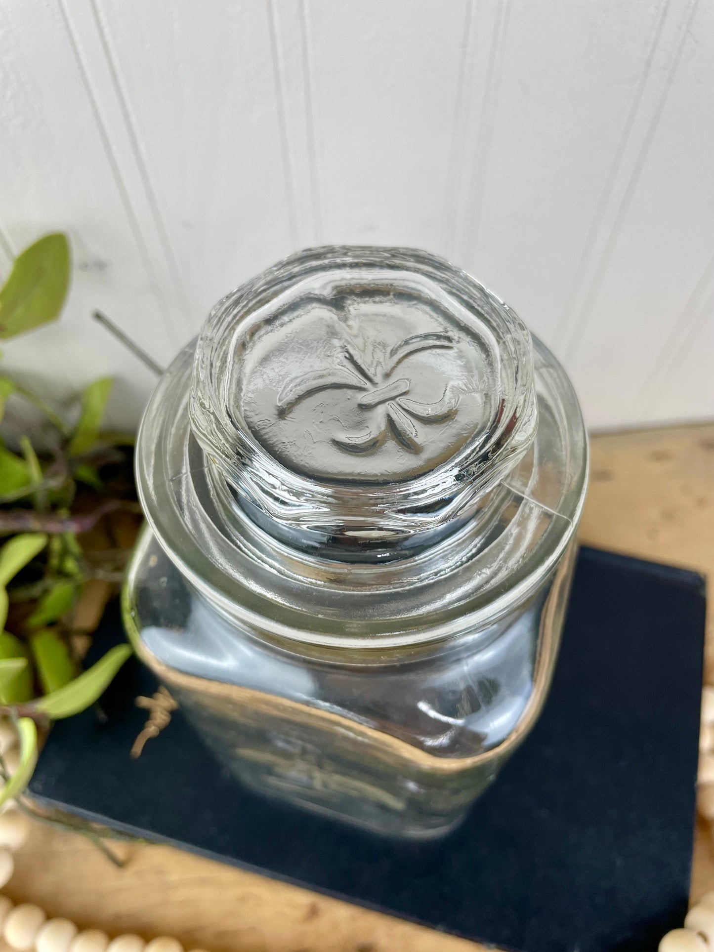 Vintage Fleur de Lis Glass Jar with Lid by Anchor Hocking