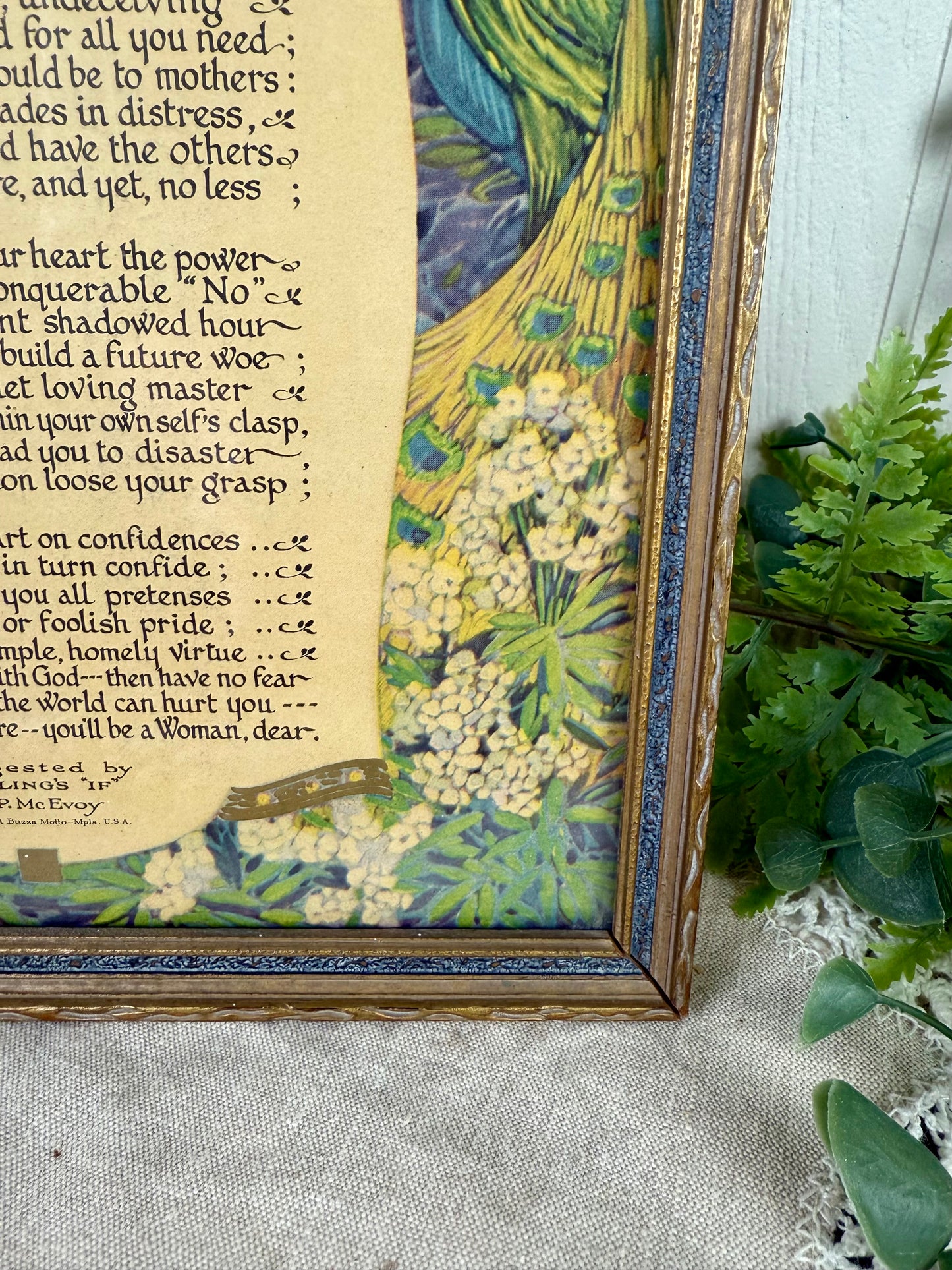 Vintage Framed Art Deco Print with “For Girls” Poem