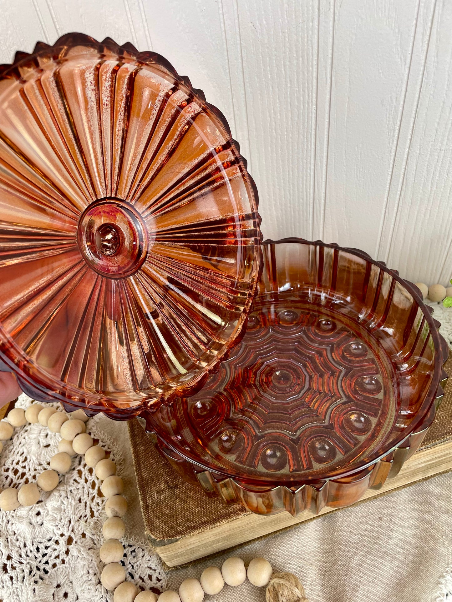 Vintage Marigold Carnival Glass Candy Dish with Lid