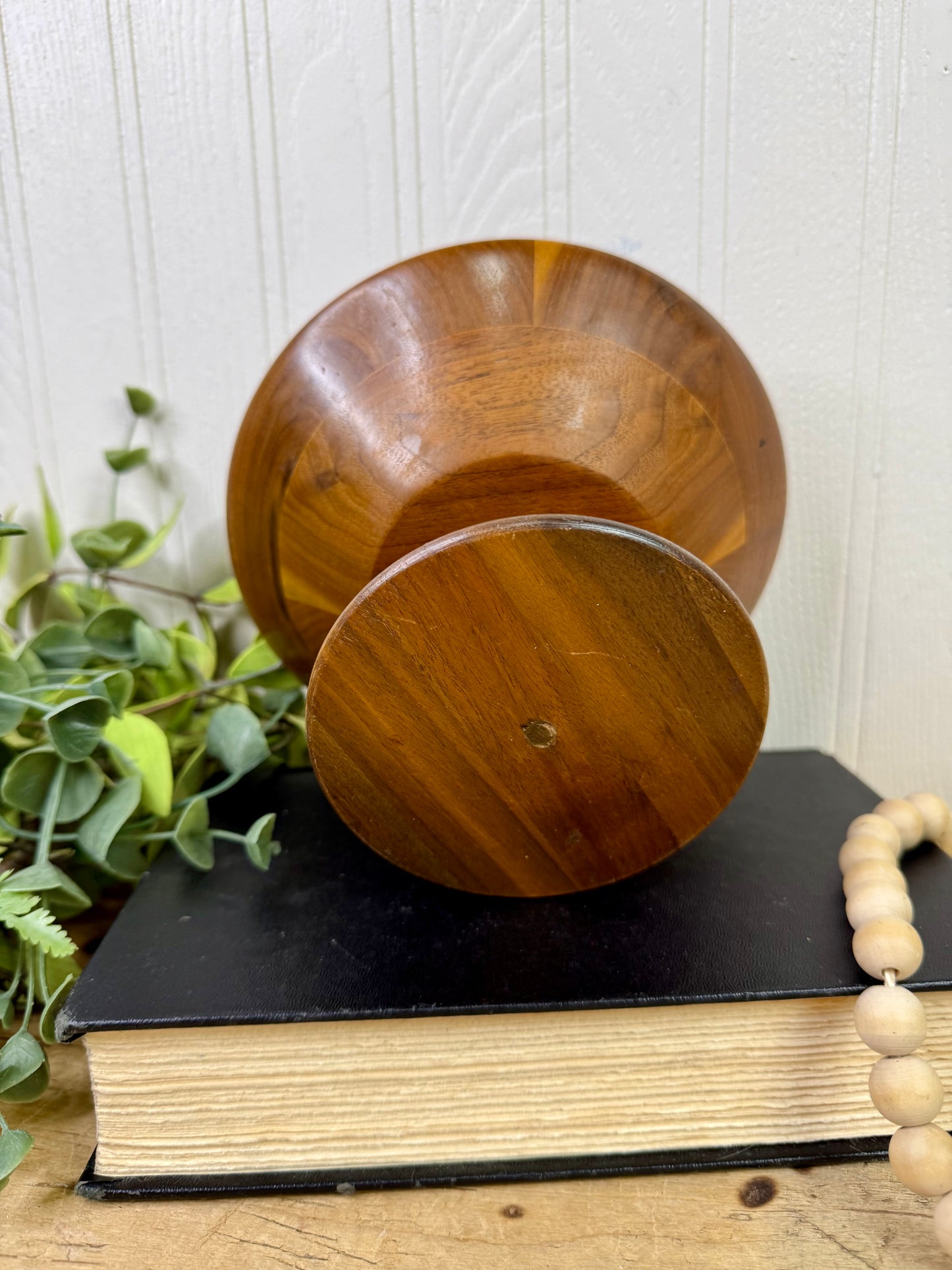 Vintage Mid-Century Walnut Pedestal Bowl