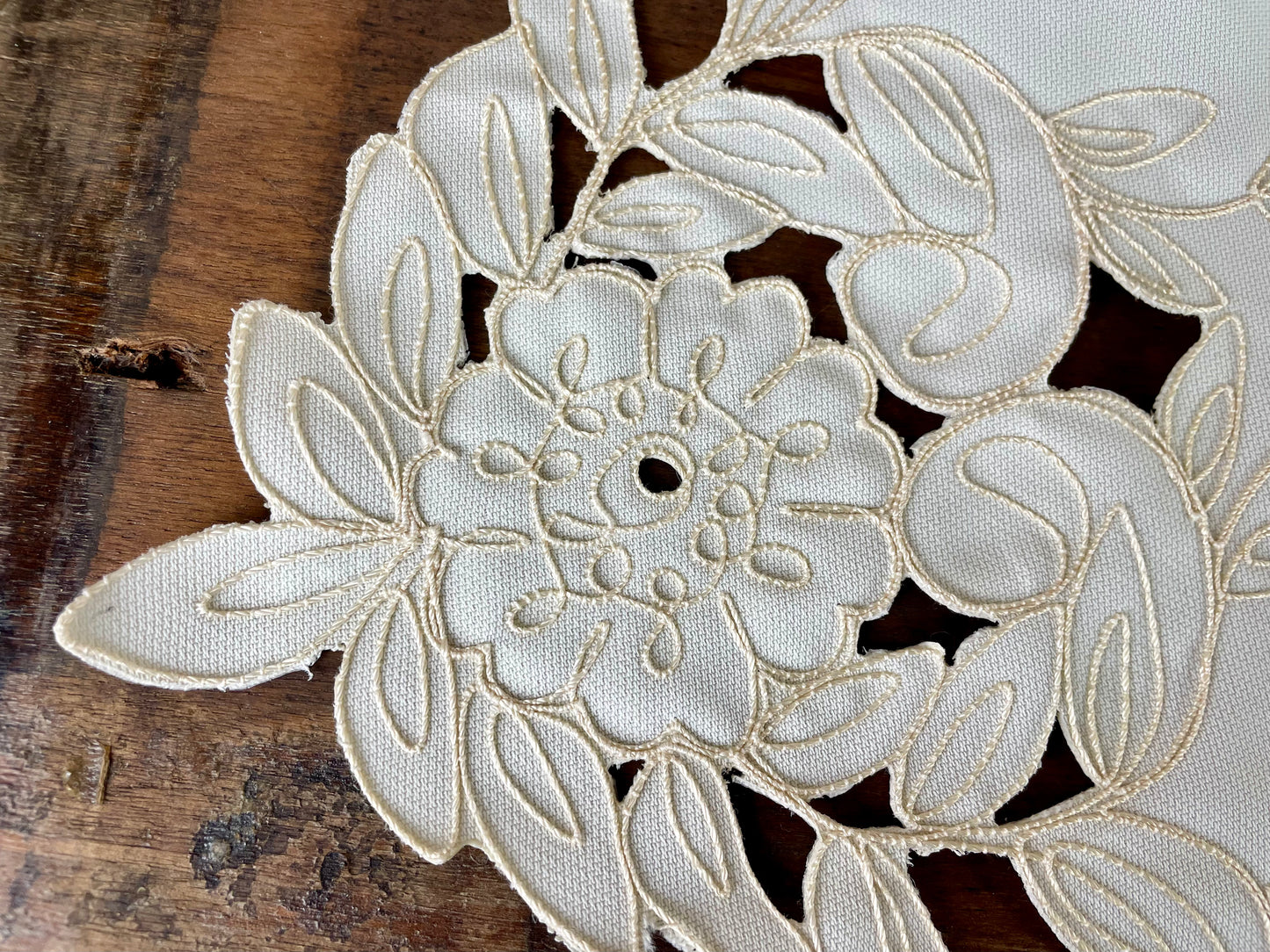 Vintage Ivory Colored Table Runner with Embroidered Details