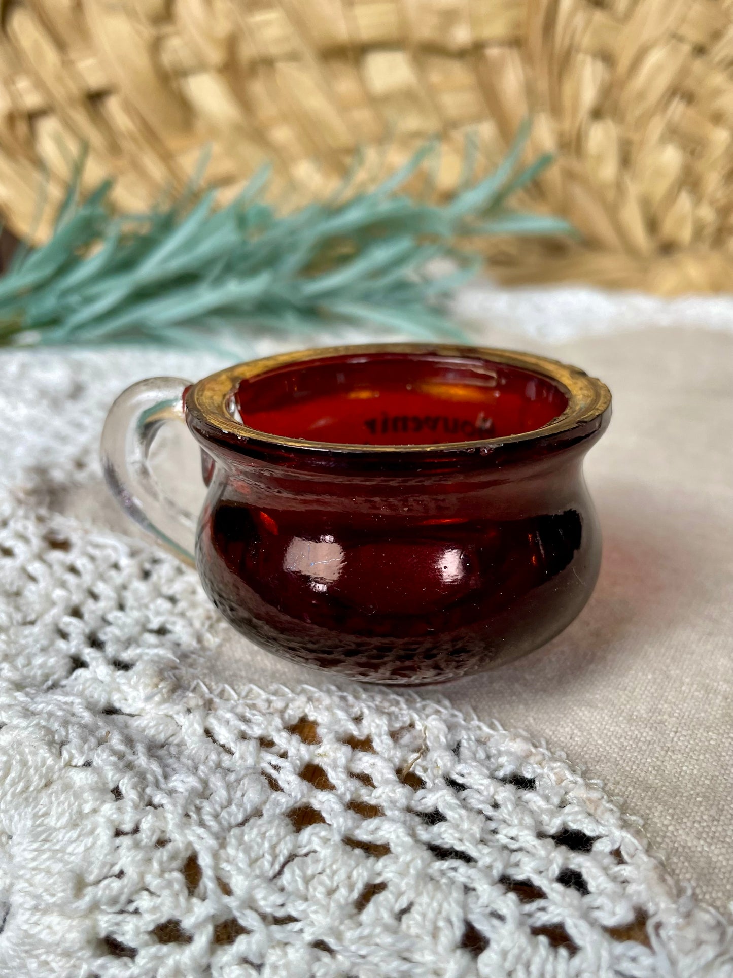 Antique Ruby Red Flash Glass Souvenir Cup