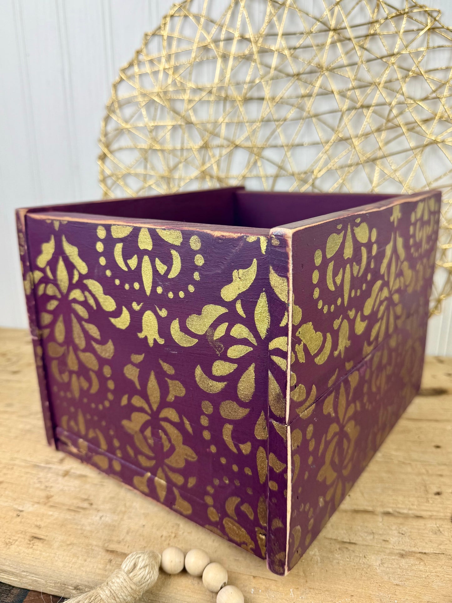 Handmade Reclaimed Wood Purple Box with Gold Details
