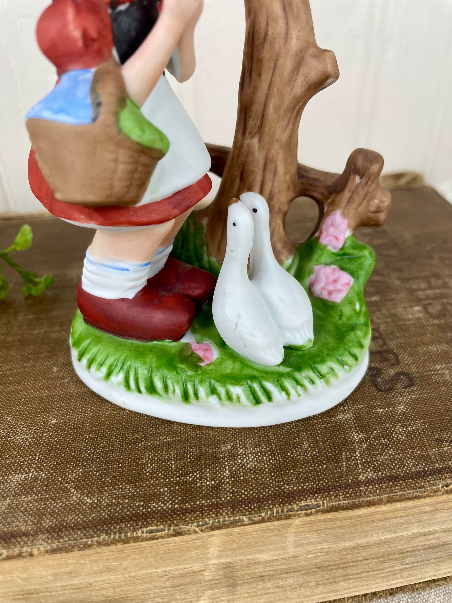 Vintage Mid-Century Ceramic Girl & Ducks Figurine