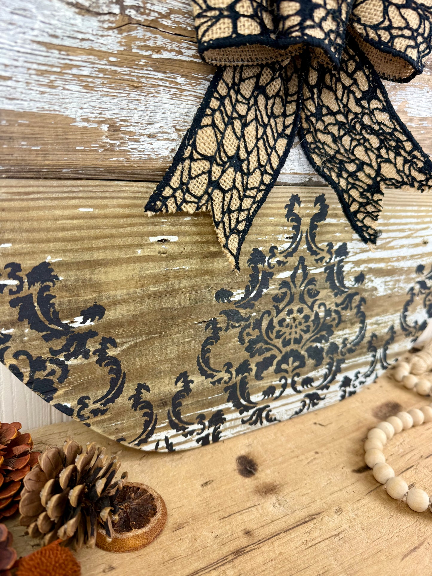 Handmade Chippy Barn Wood Pumpkin with Black Details