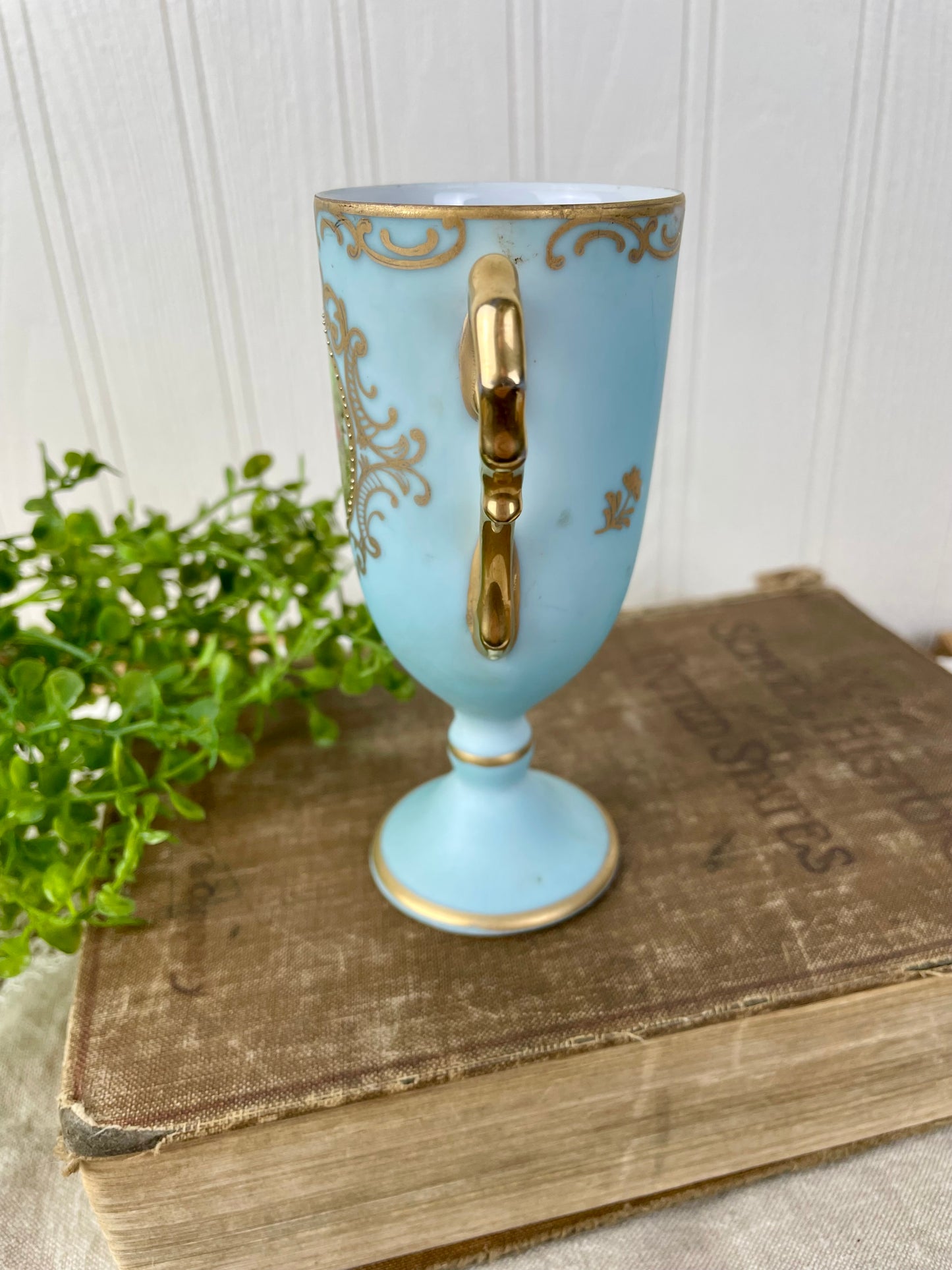 Vintage Lefton Pedestal Teacup with Victorian Couple