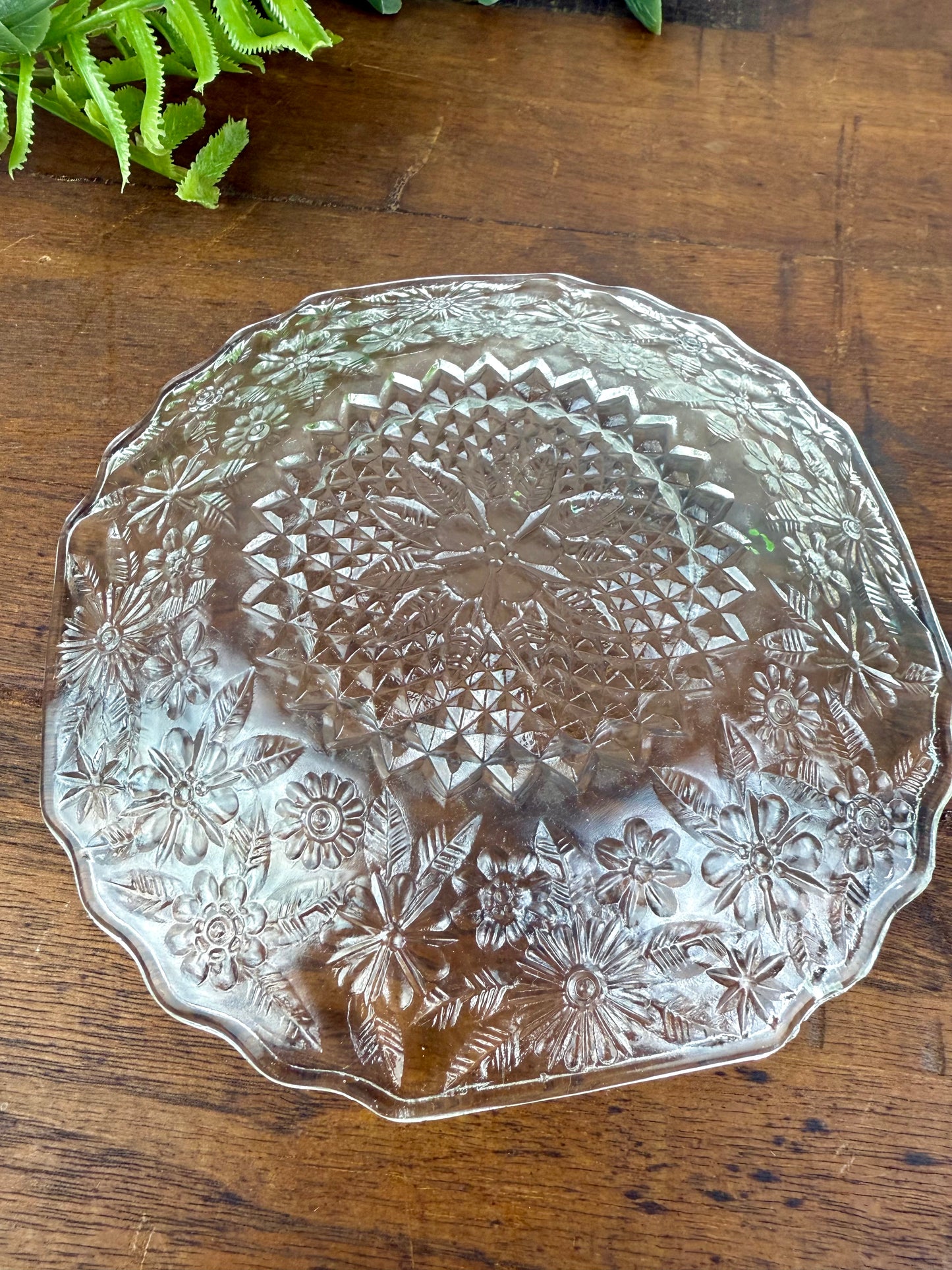 Vintage Anchor Hocking "Pineapple and Floral" Glass Bread & Butter Plate