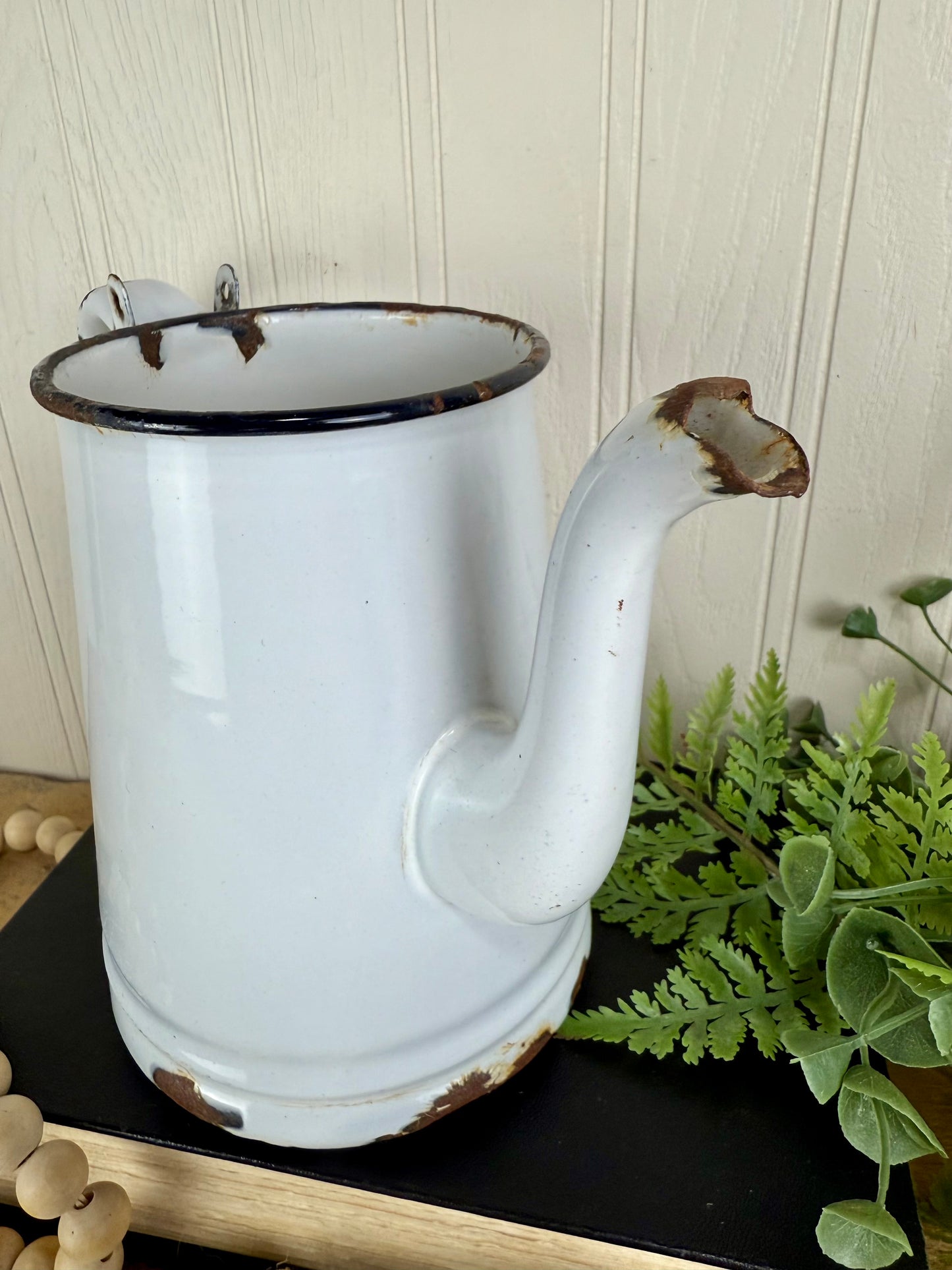 Vintage White & Black Enamel Coffee Pot