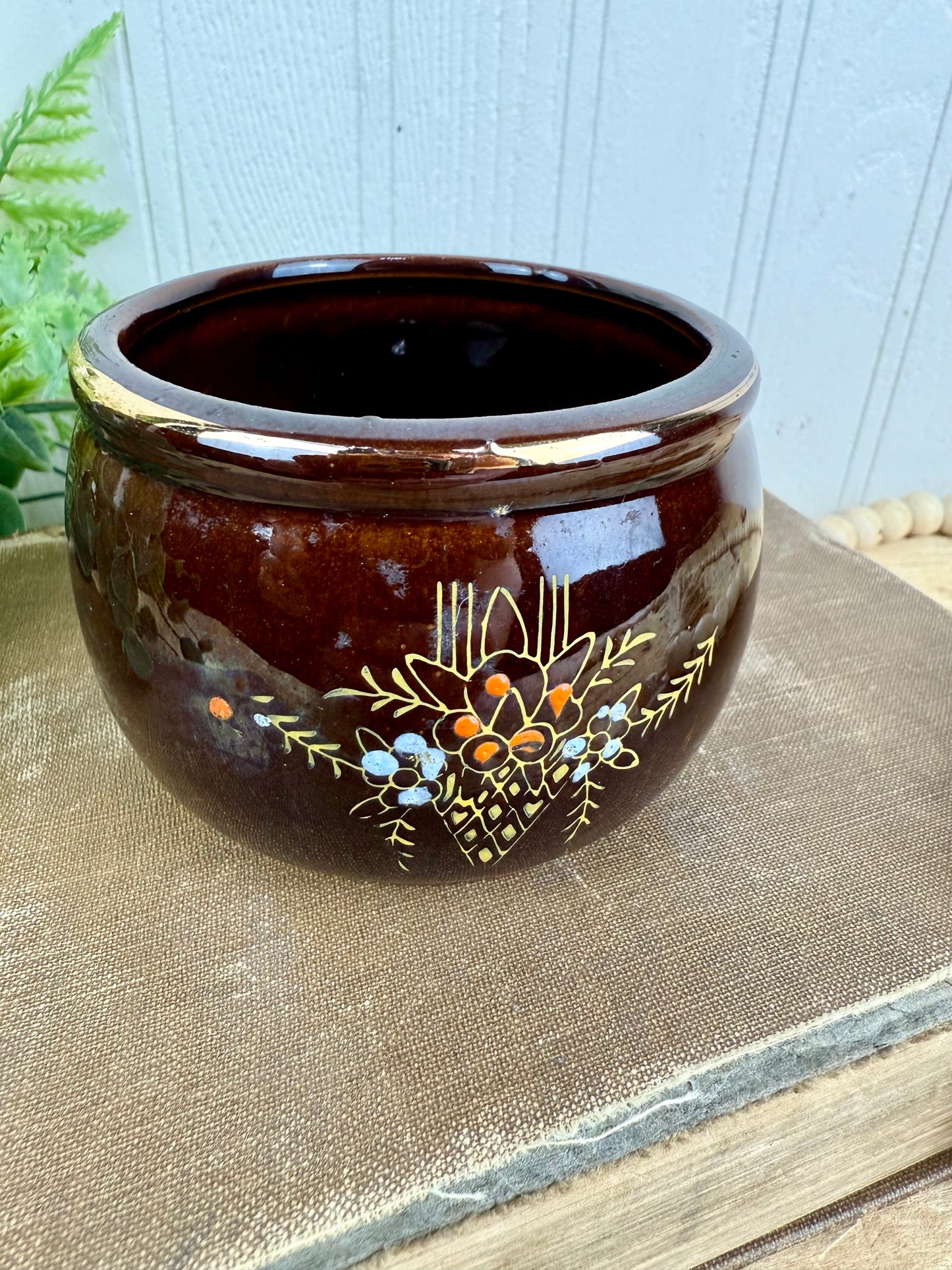 Vintage Japanese Moriage Redware Hand Painted Bowl