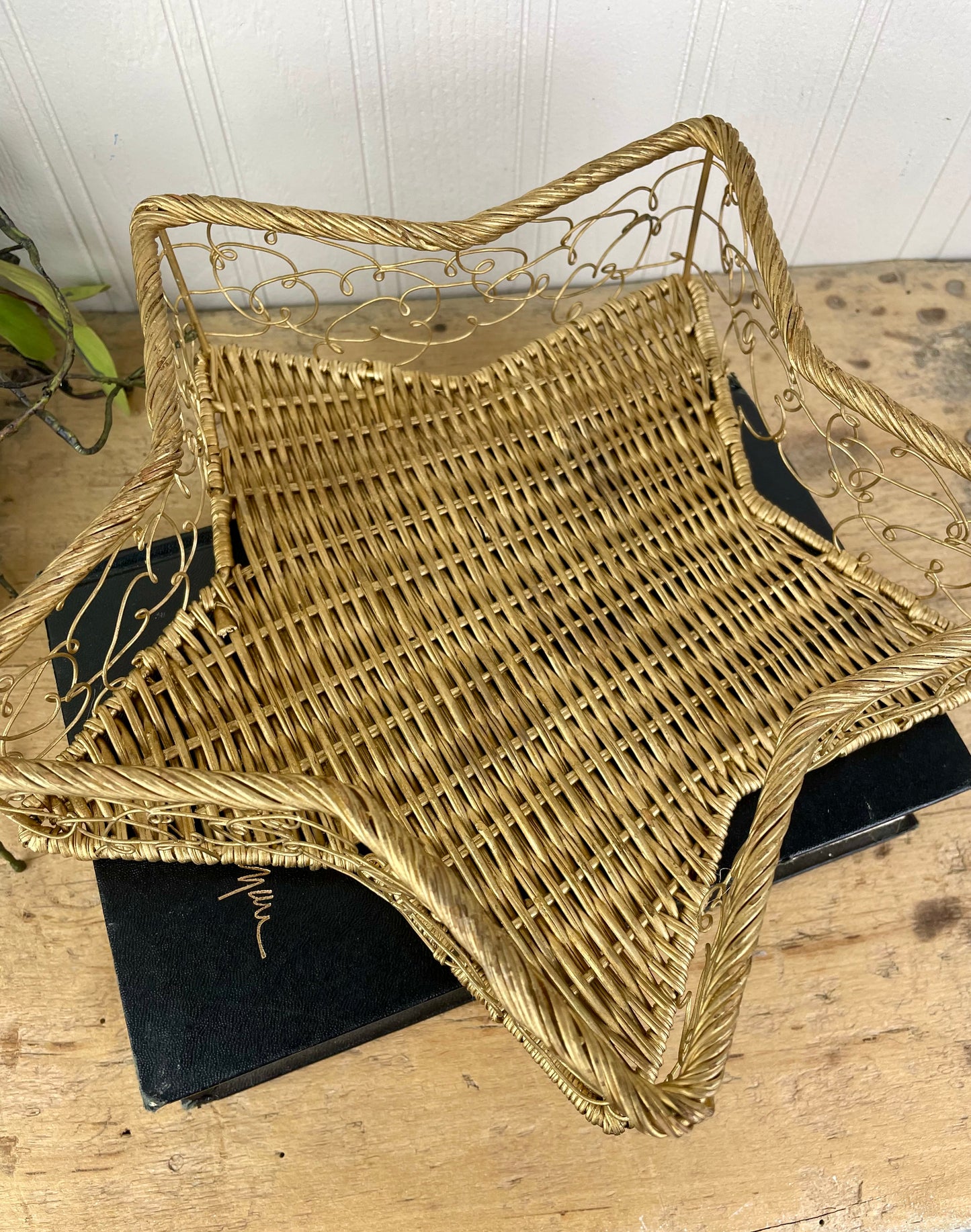 Vintage Gold Star Wicker & Wire Basket