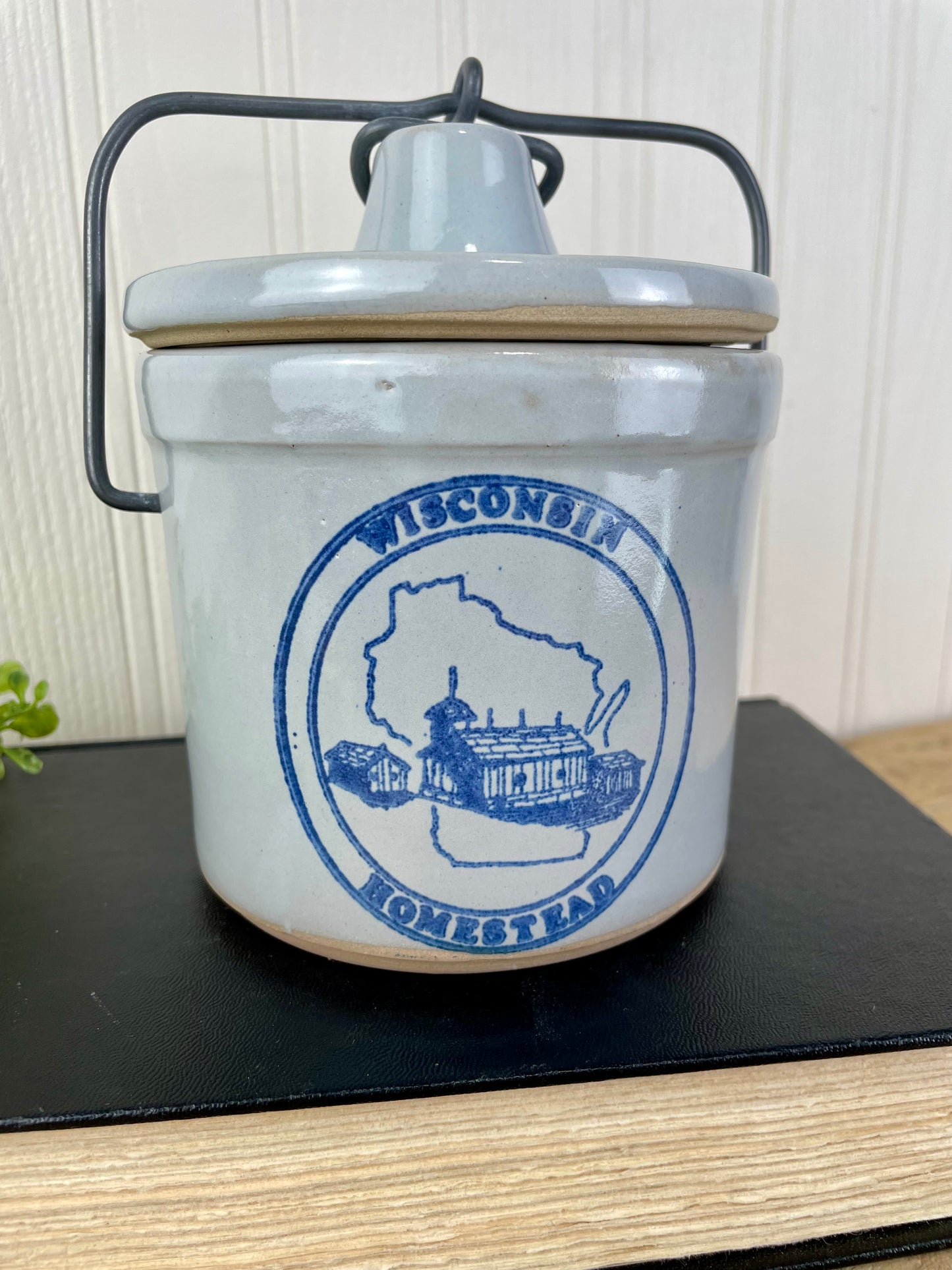 Vintage Wisconsin Homestead Stoneware Cheese Crock