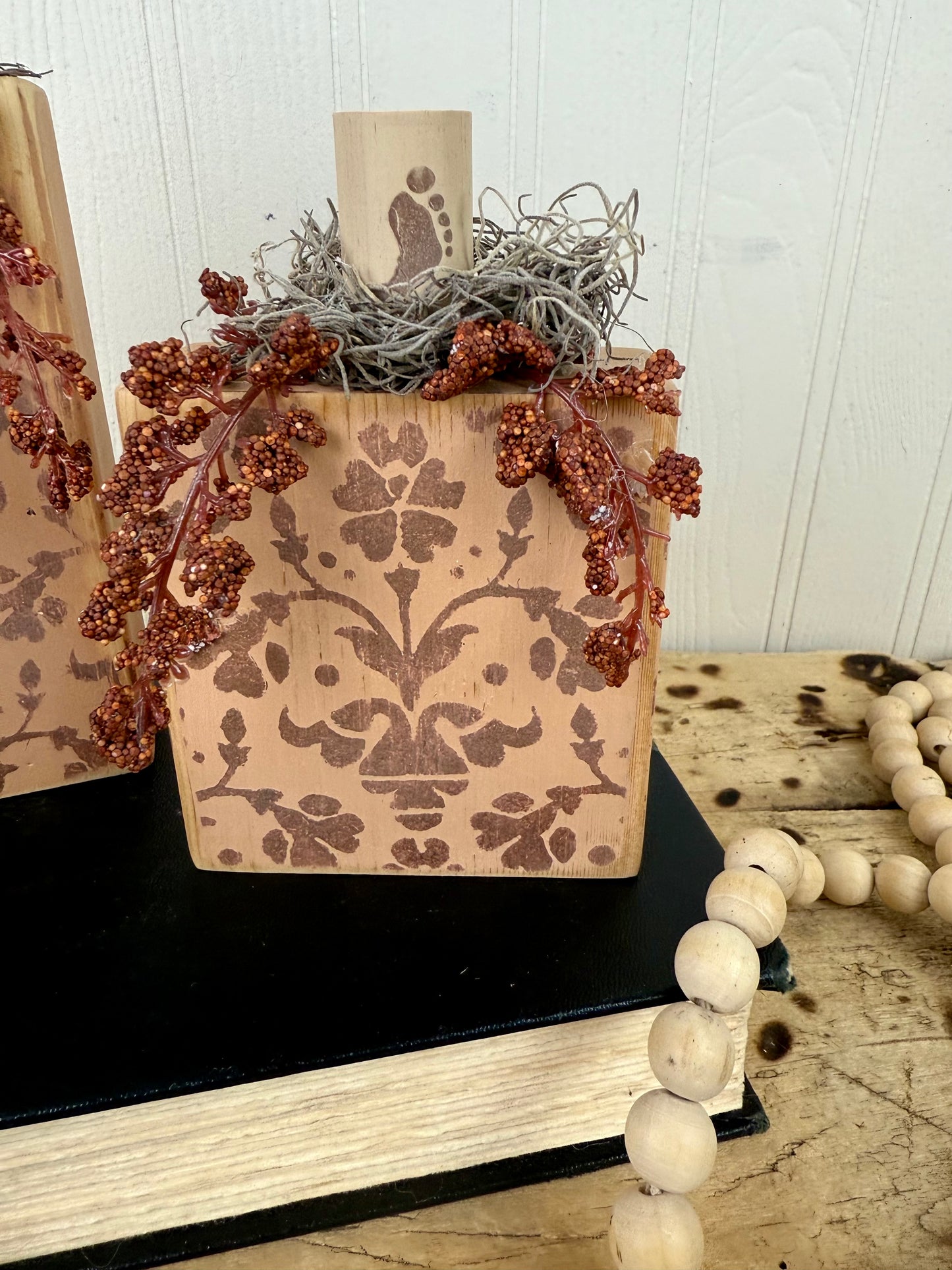 Handmade Light Orange Pumpkin Set with Metallic Accents and Orange Berries