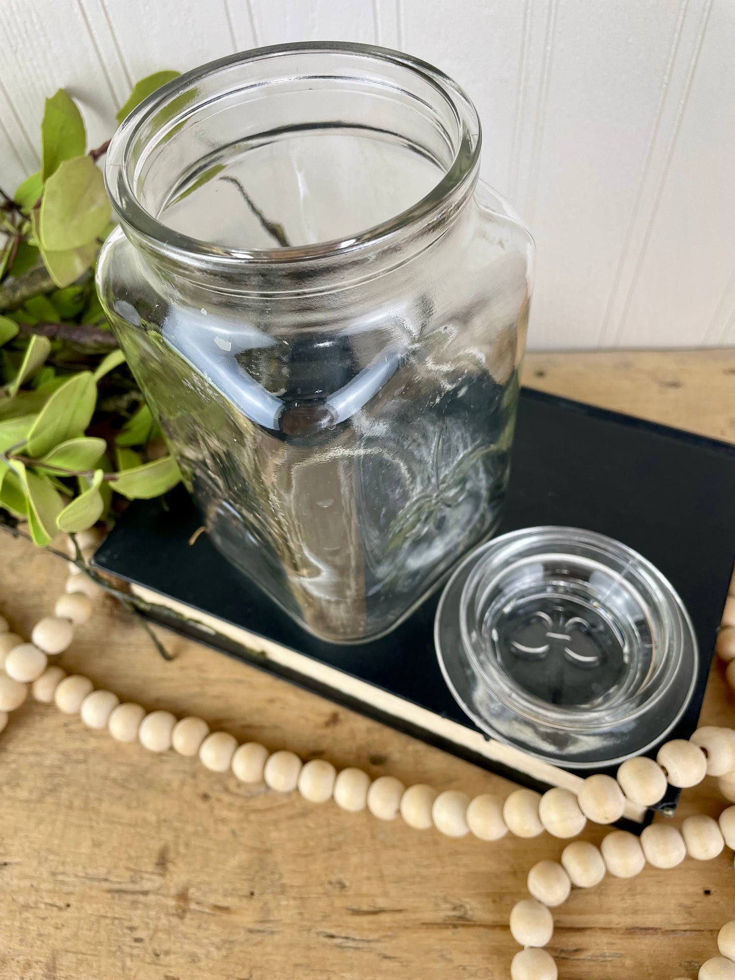 Vintage Fleur de Lis Glass Jar with Lid by Anchor Hocking