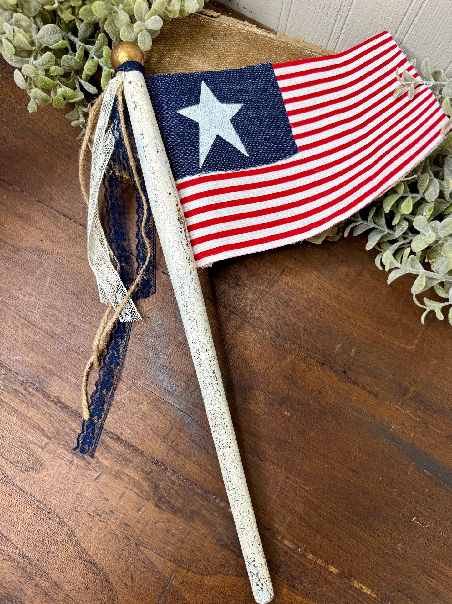 Handmade Spindle Flag with Stripe Pattern