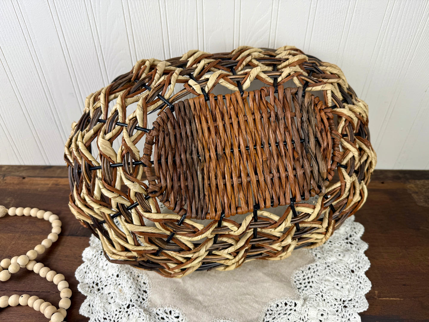 Vintage Woven Oval Basket with Handles