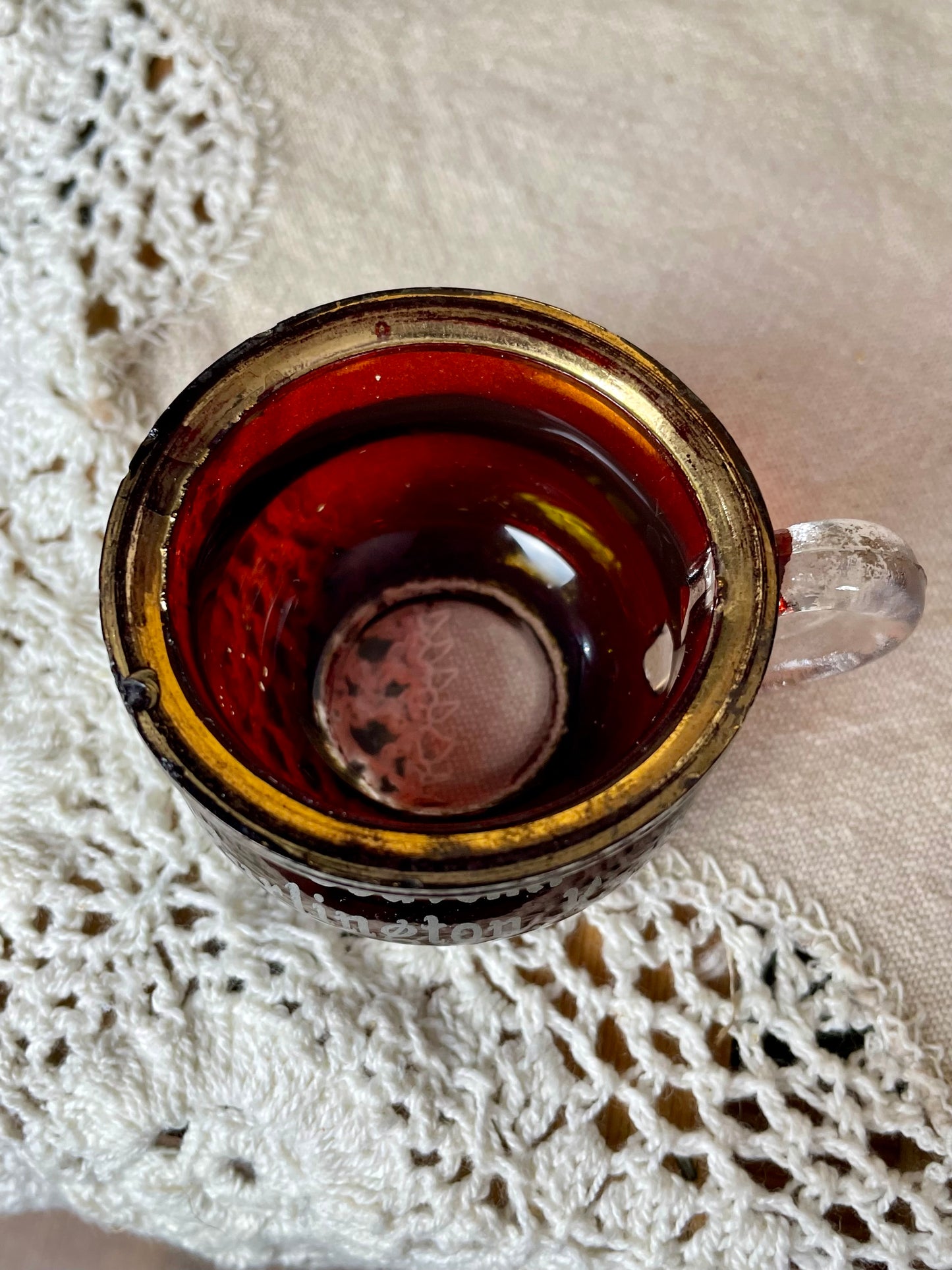 Antique Ruby Red Flash Glass Souvenir Cup