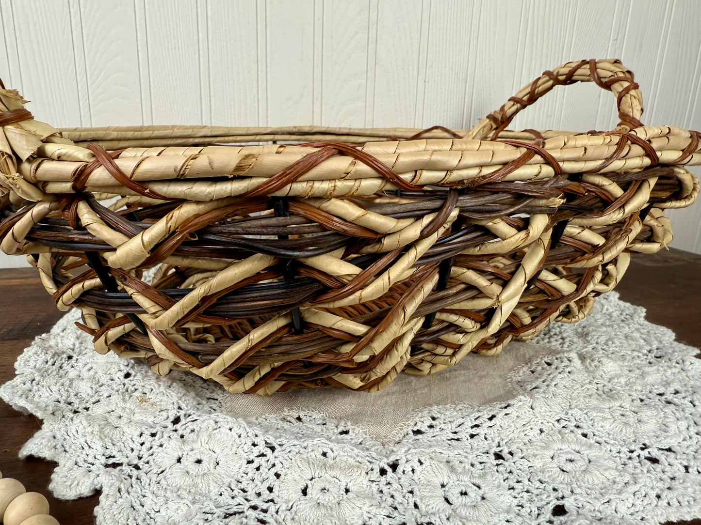 Vintage Woven Oval Basket with Handles