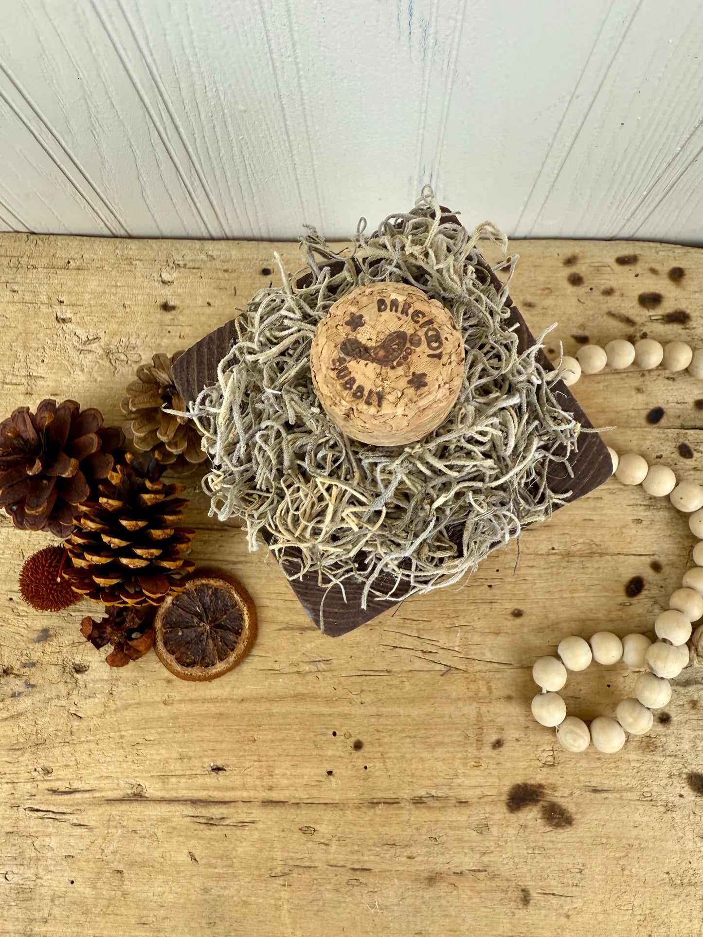 Handmade Reclaimed Wood Block Pumpkin with Stamped Tribal Details