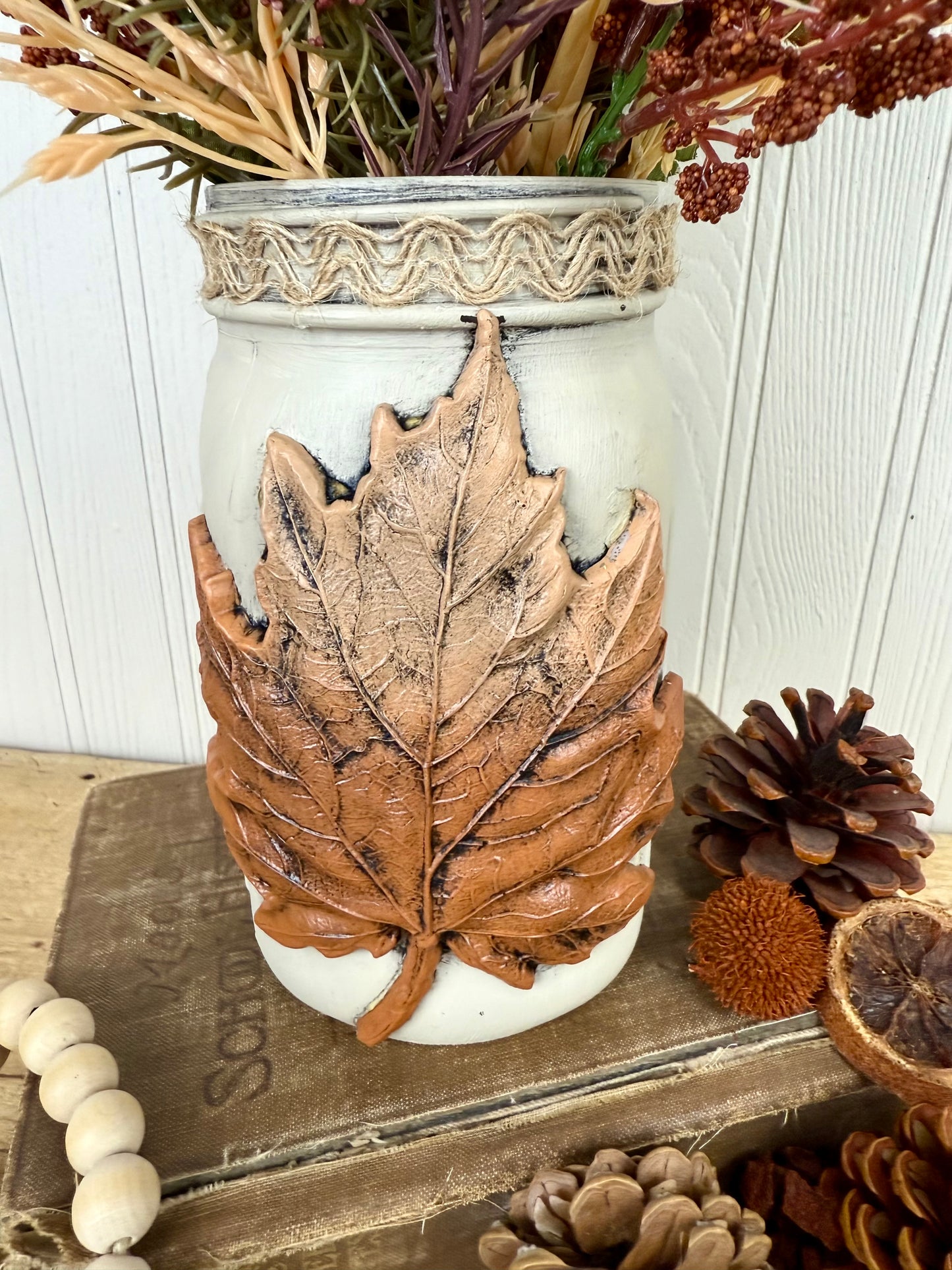 Handmade Upcycled Large Mason Jar Fall Floral Arrangment