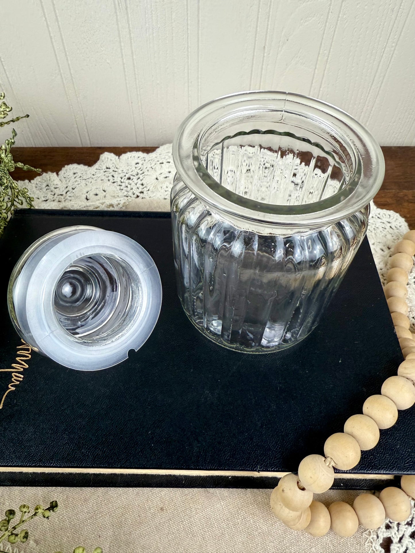 Vintage Ribbed Glass Small Canister