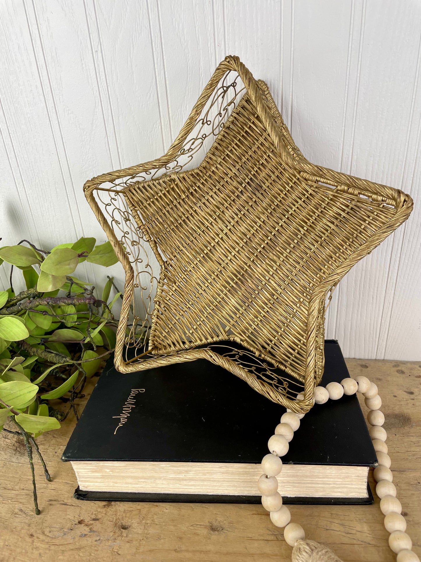 Vintage Gold Star Wicker & Wire Basket