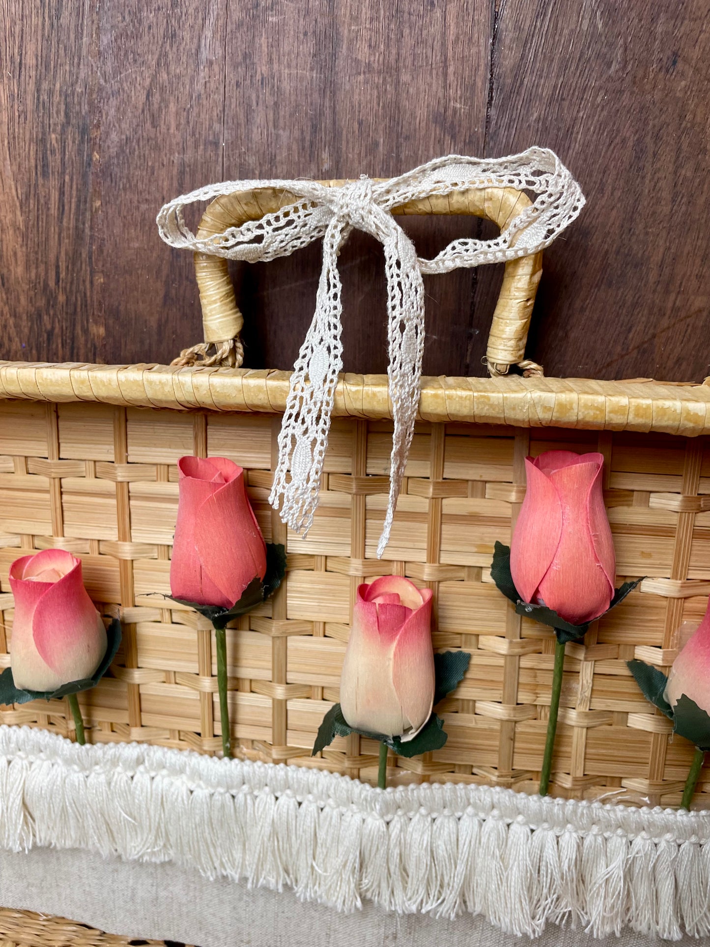 Handmade Pink Rose Wicker Wall Decor