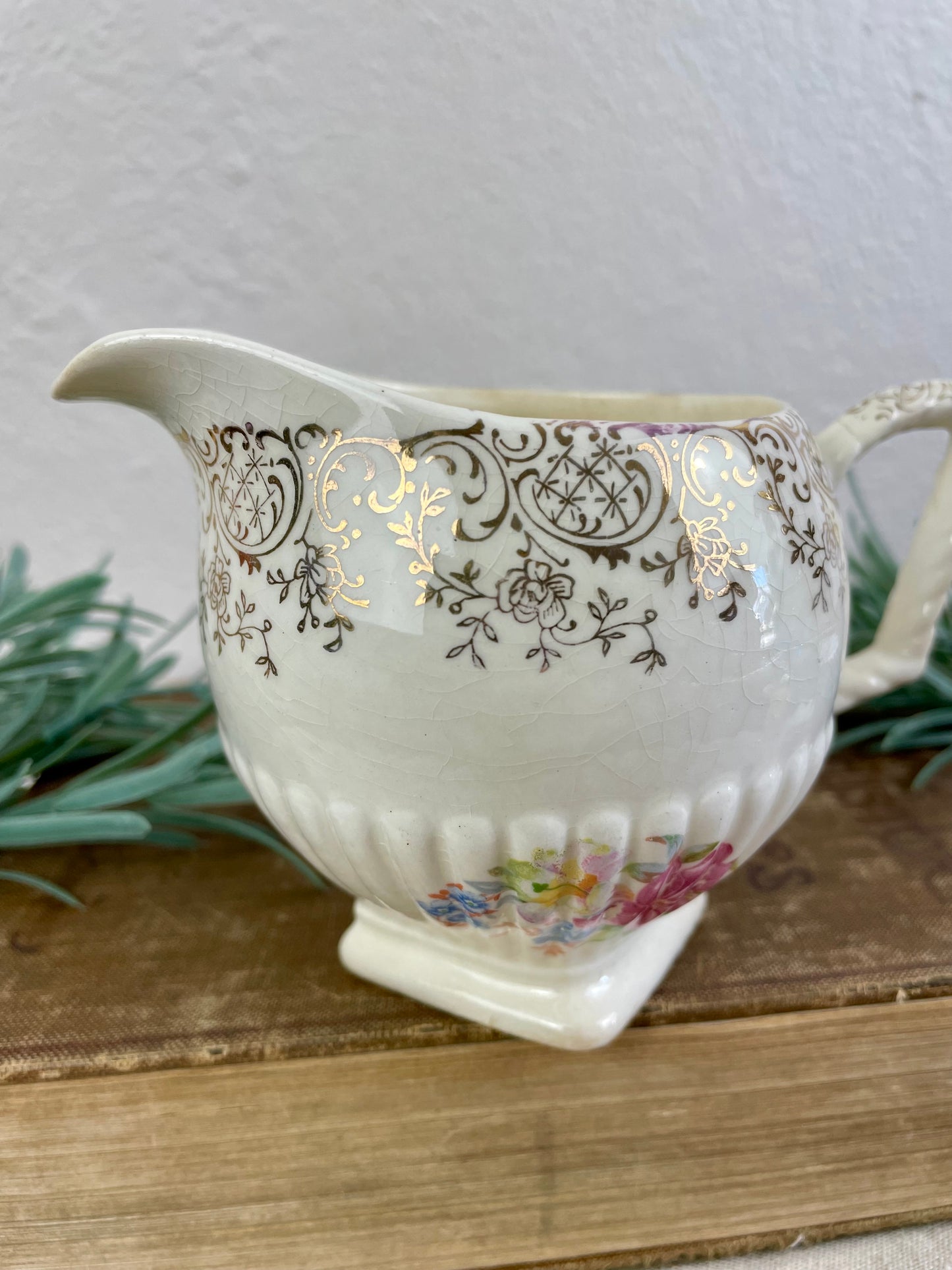 Vintage Porcelain China Creamer with Floral Pattern
