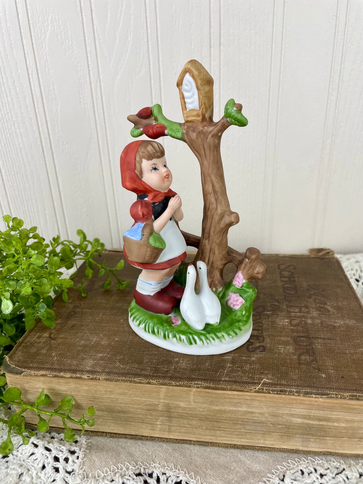 Vintage Mid-Century Ceramic Girl & Ducks Figurine