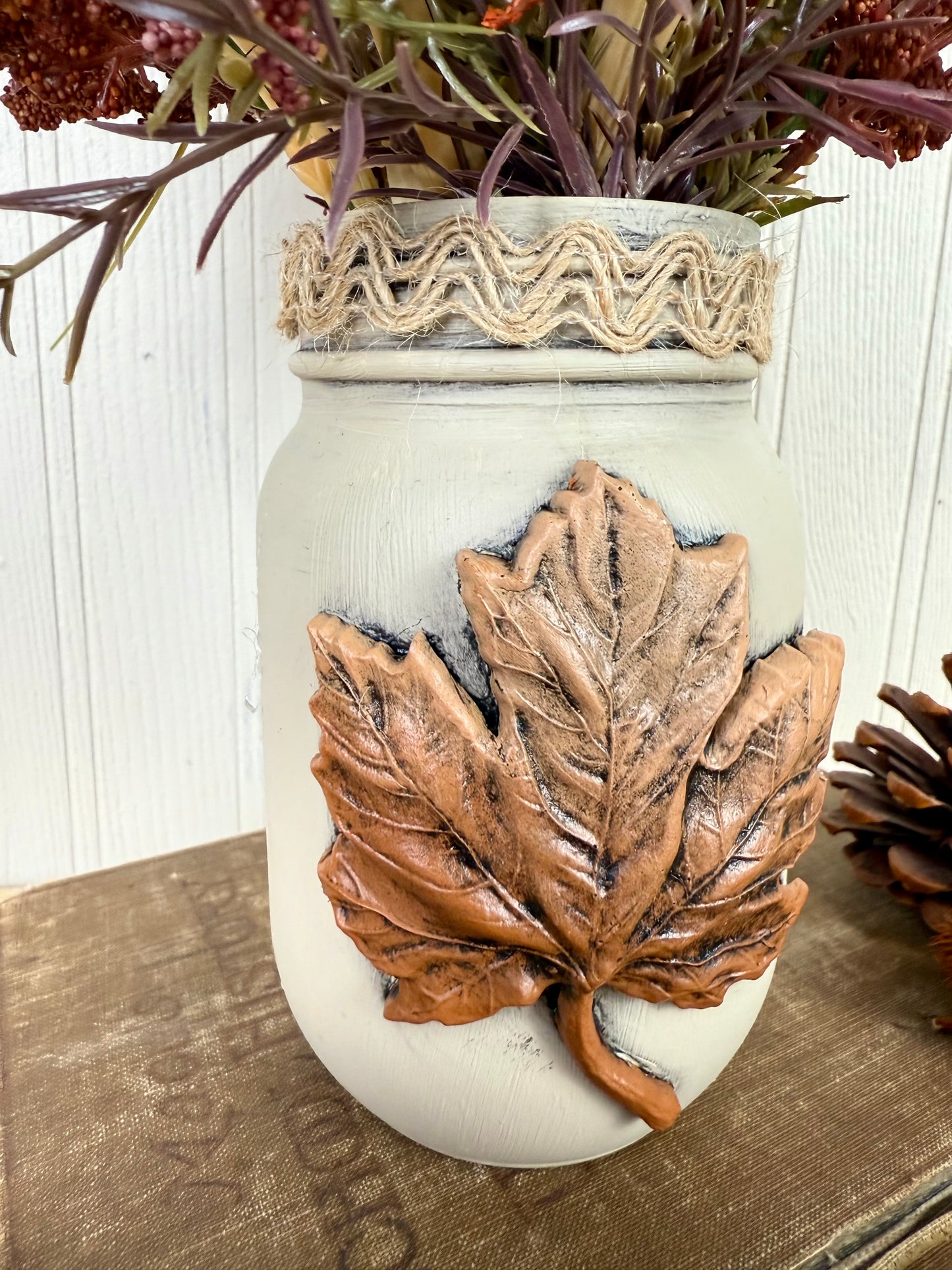 Handmade Upcycled Small Mason Jar Fall Floral Arrangment