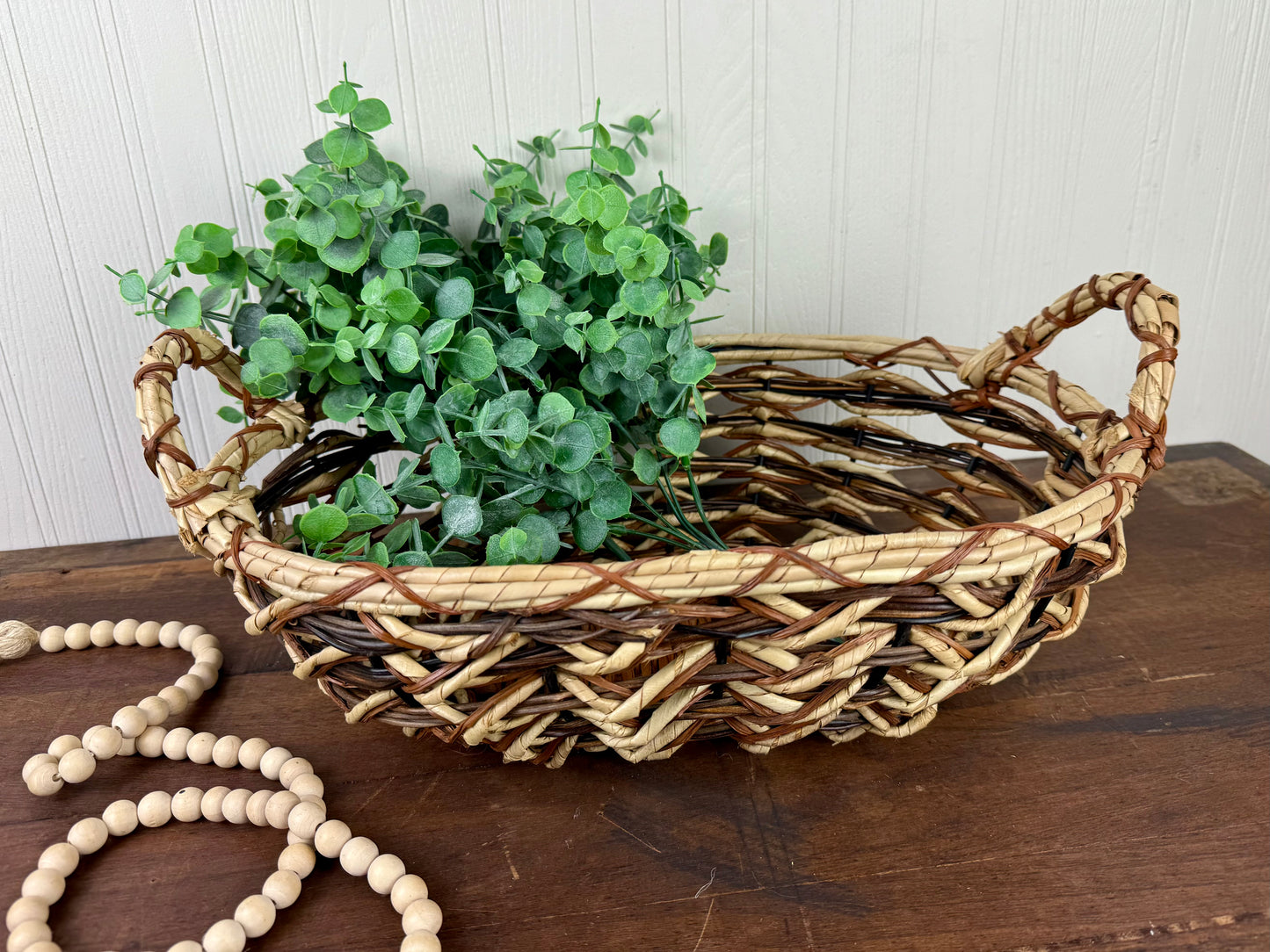 Vintage Woven Oval Basket with Handles