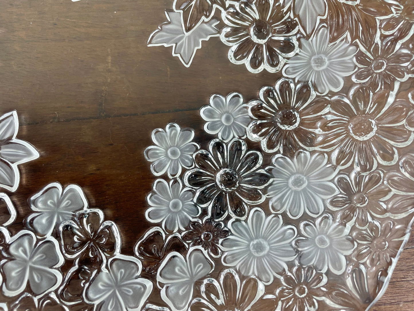 Vintage Shallow Glass Bowl with Embossed Floral Design