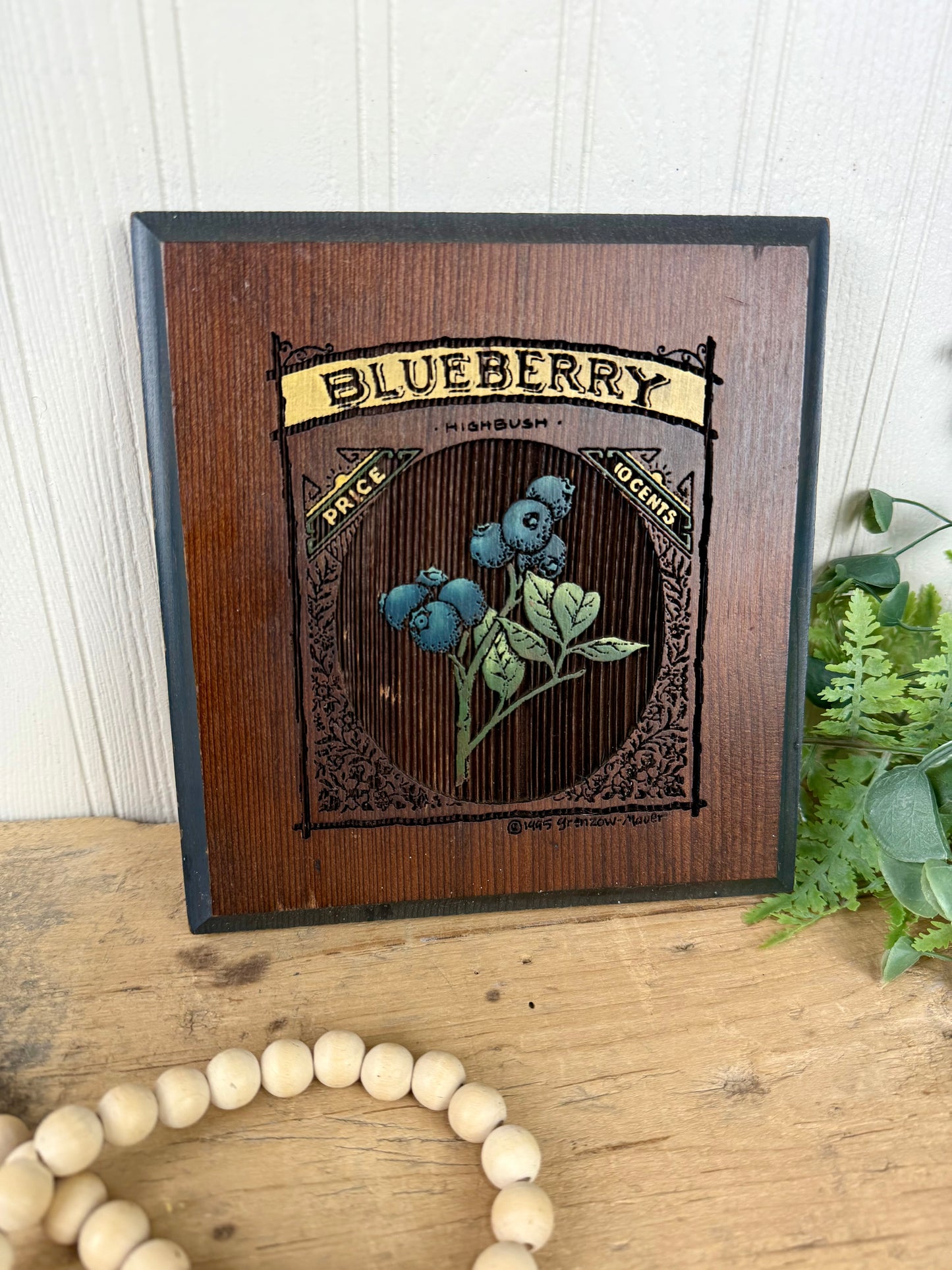 Vintage Carved Wood Blueberry Wall Plaque