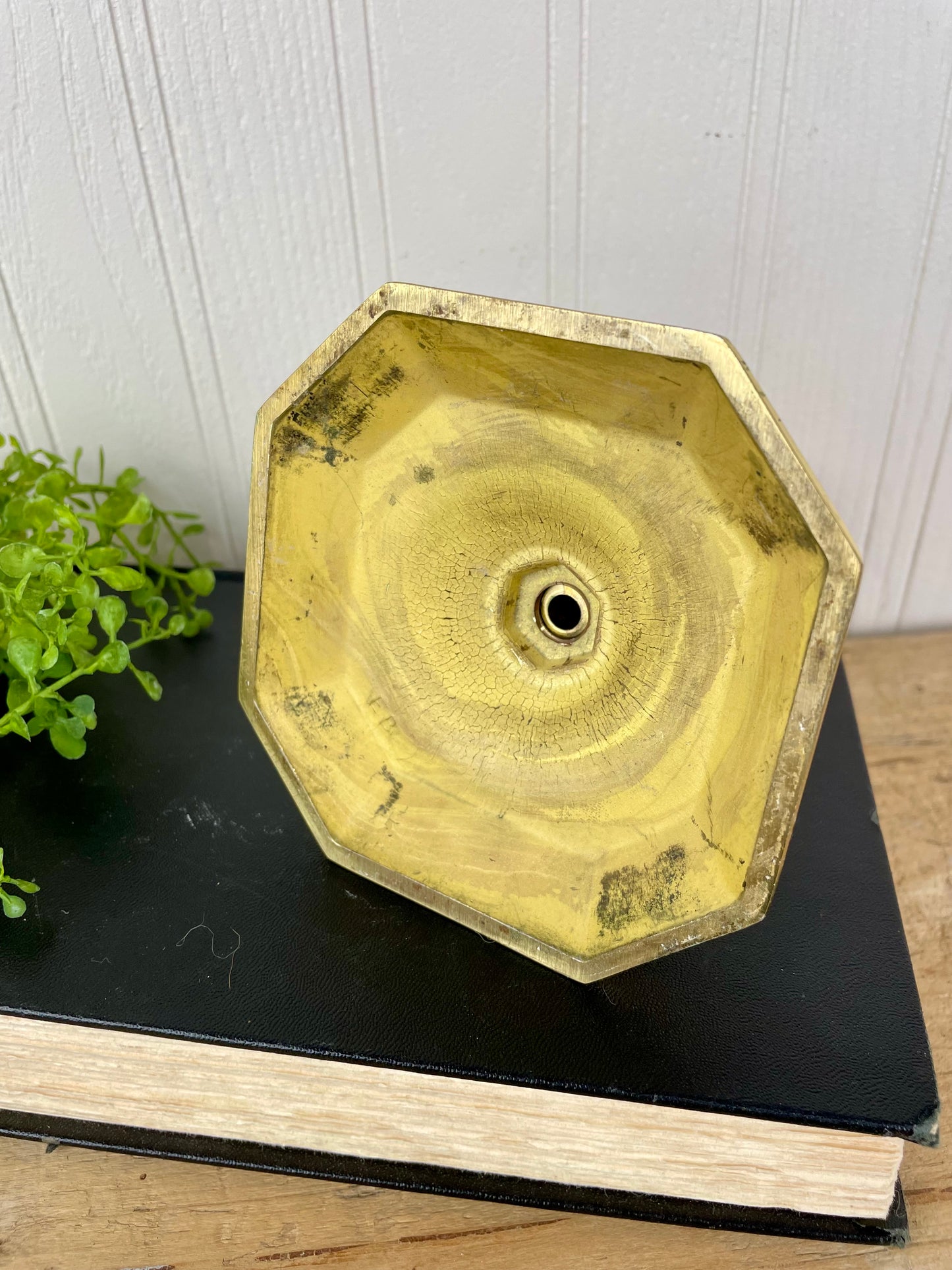 Vintage Solid Brass Candlestick with Octagon Base