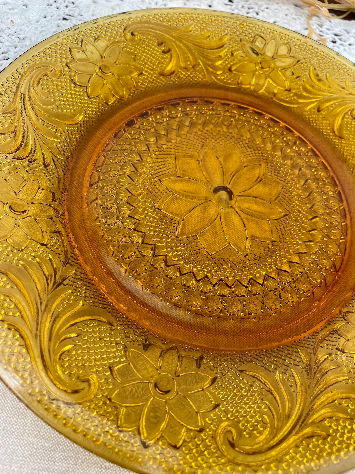 Vintage Indiana Glass Tiara Amber Salad Plate
