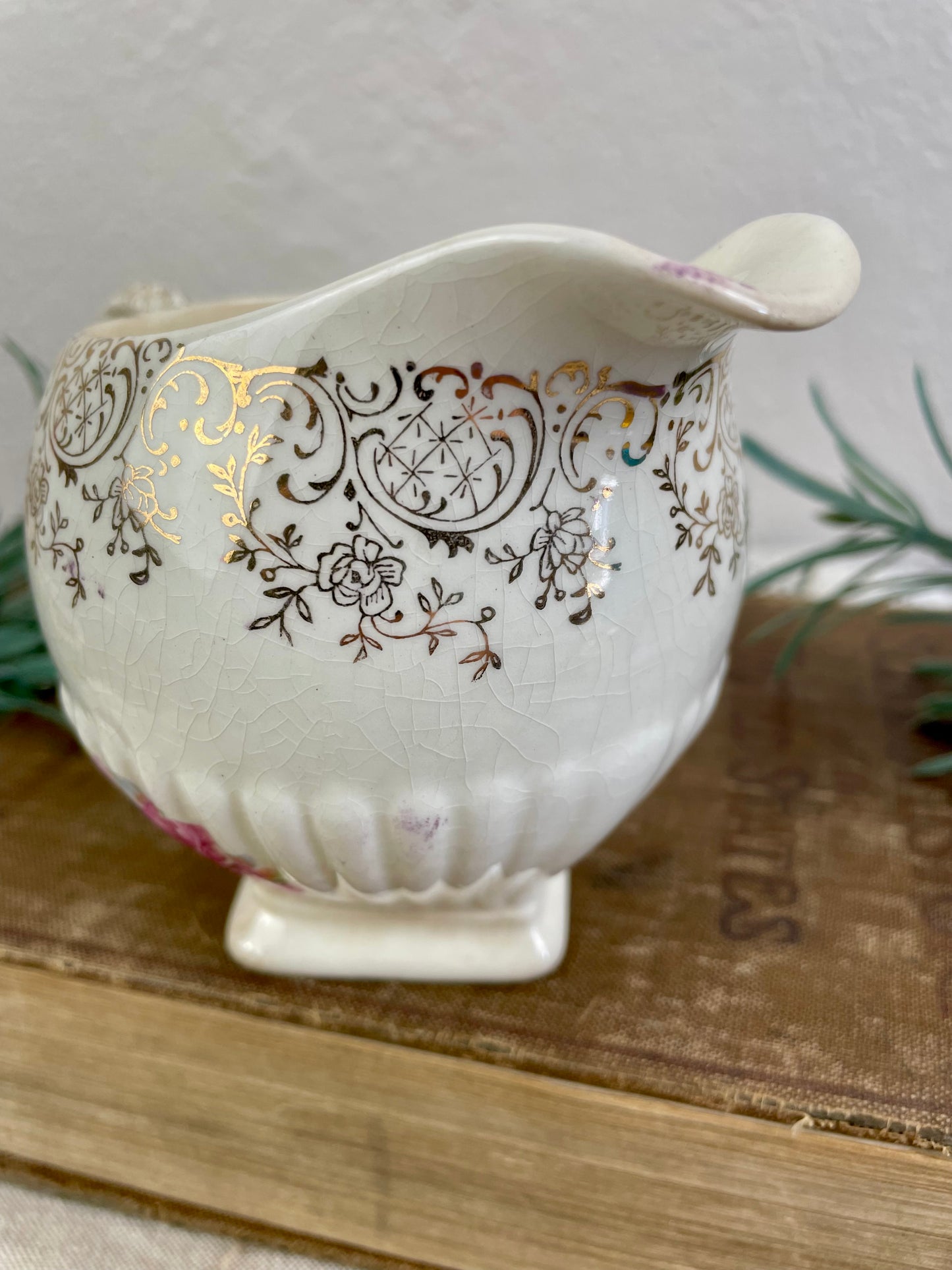 Vintage Porcelain China Creamer with Floral Pattern