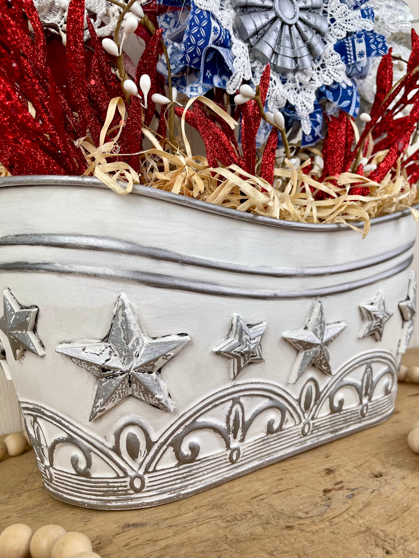 Handmade July 4th Centerpiece with Fabric Flowers