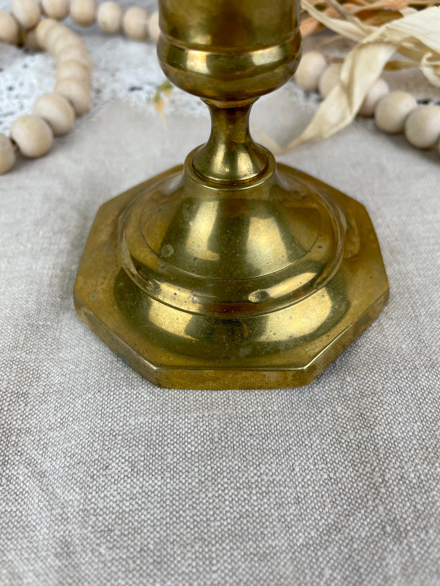 Vintage Octagon Small Brass Candlestick