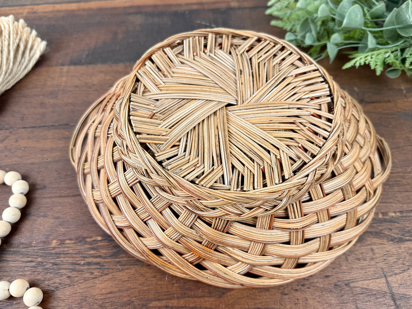 Vintage Wicker Chunky Weave Basket with Small Handles