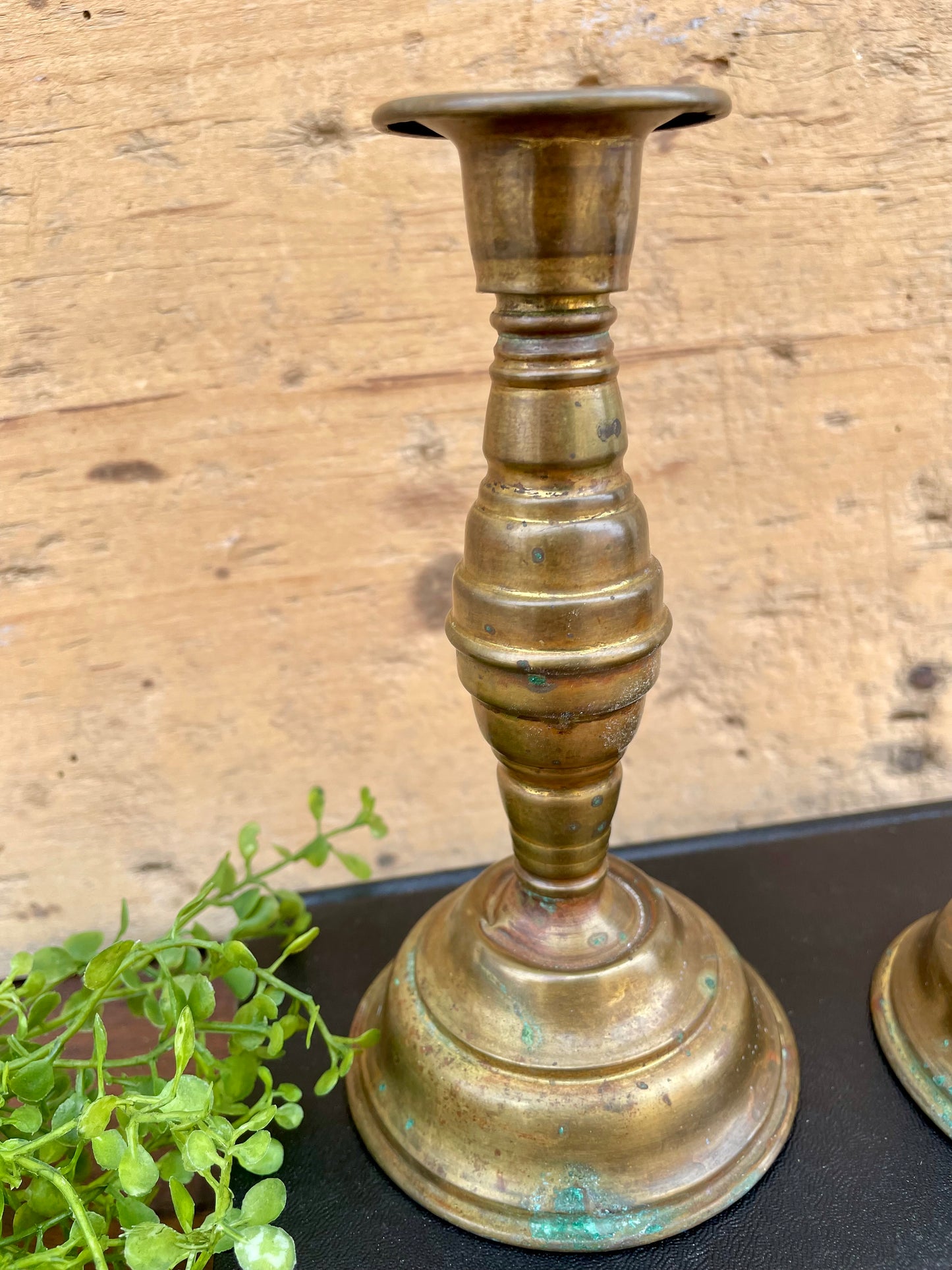 Vintage Set of Brass Candlesticks with Natural Patina