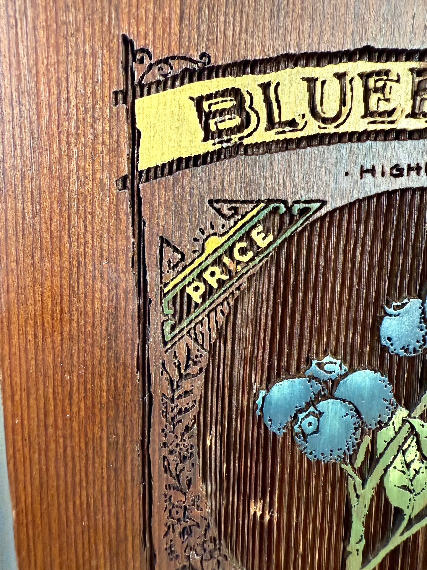 Vintage Carved Wood Blueberry Wall Plaque