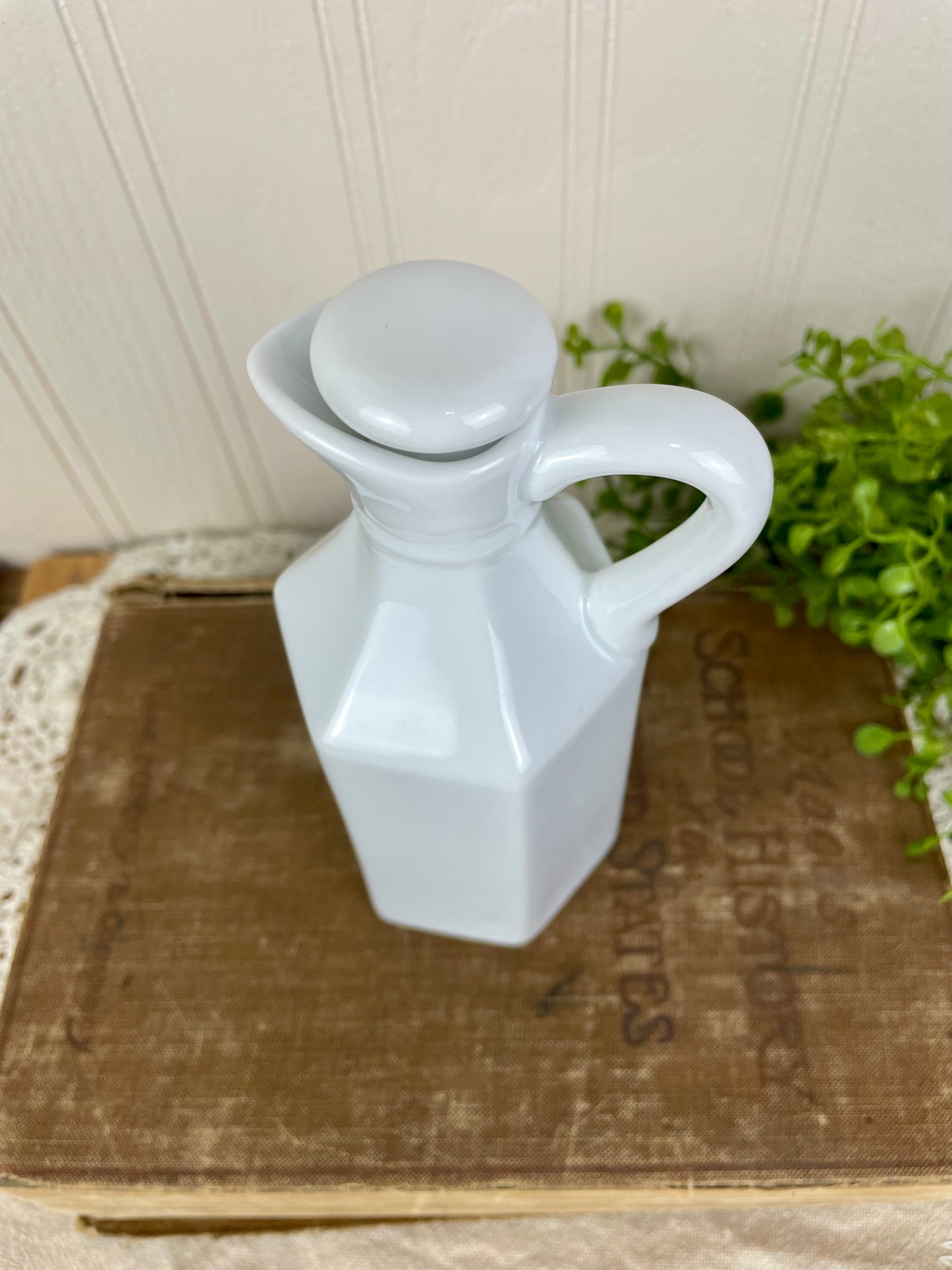 Vintage White Porcelain Cruet with Stopper