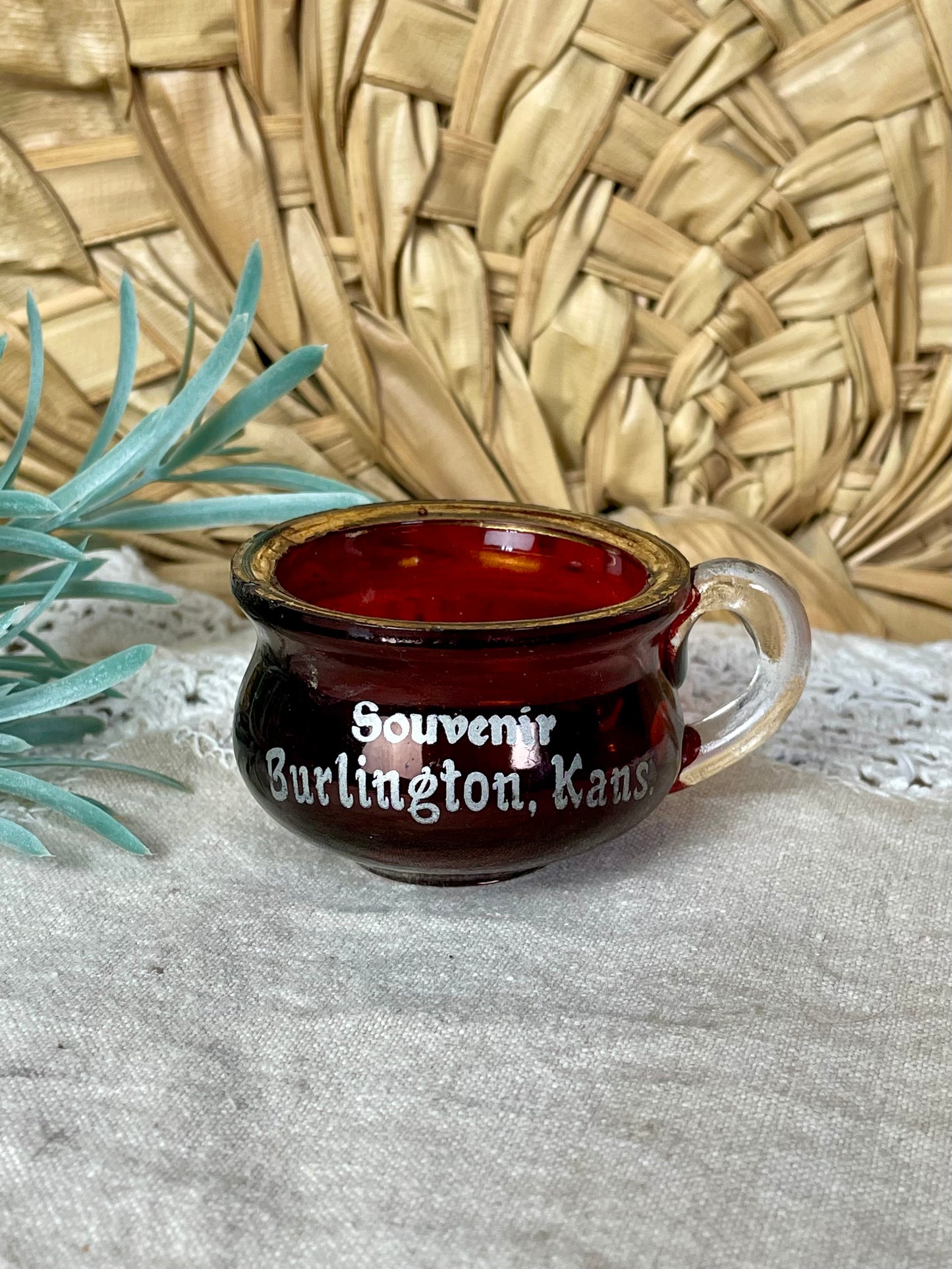 Antique Ruby Red Flash Glass Souvenir Cup