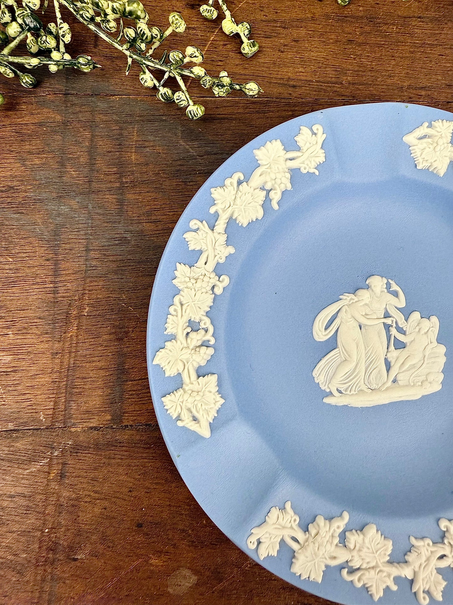 Wedgwood Blue Jasperware Ashtray with Sleeping Cupid & Grapevine Design