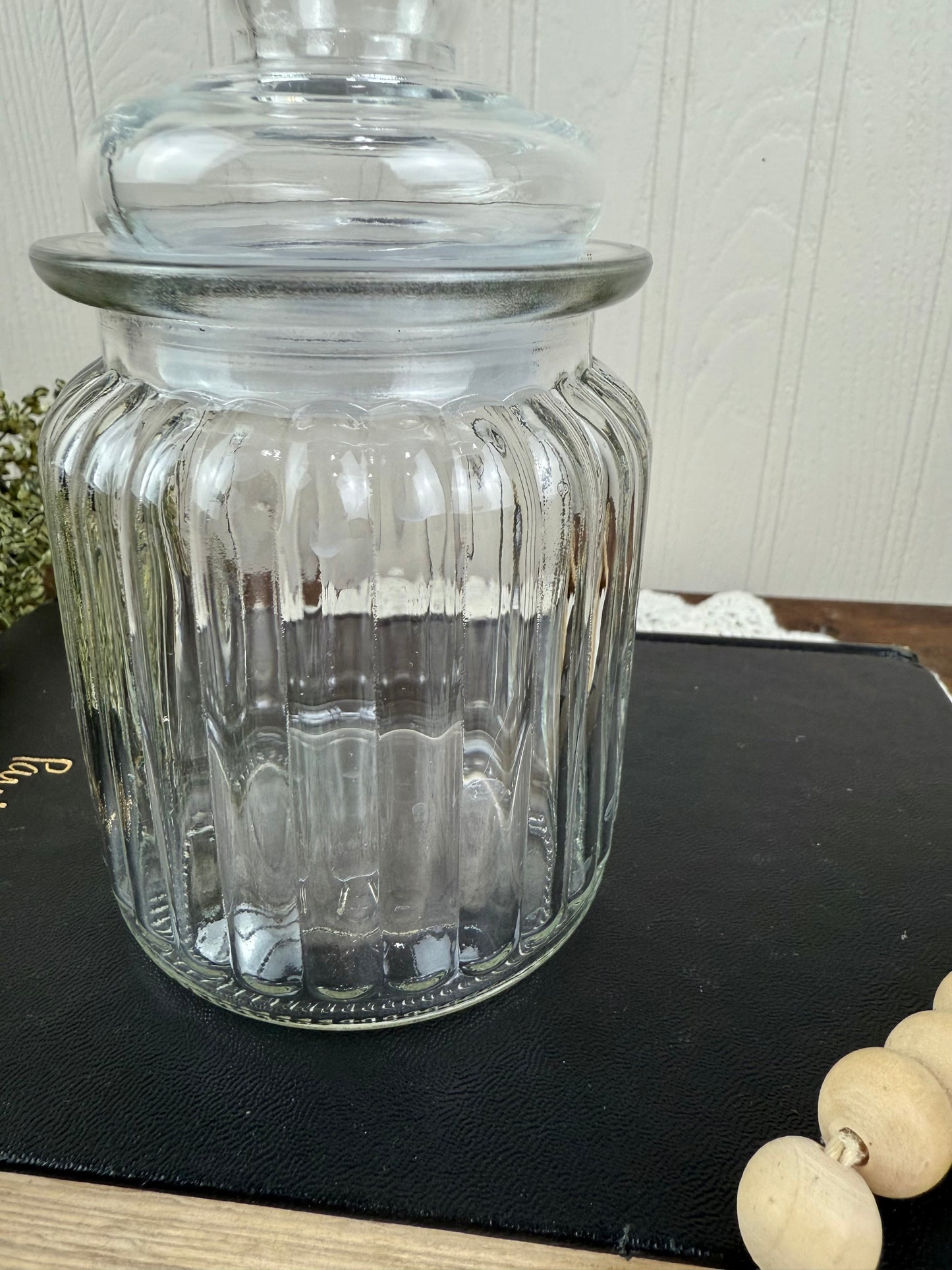 Vintage Ribbed Glass Small Canister