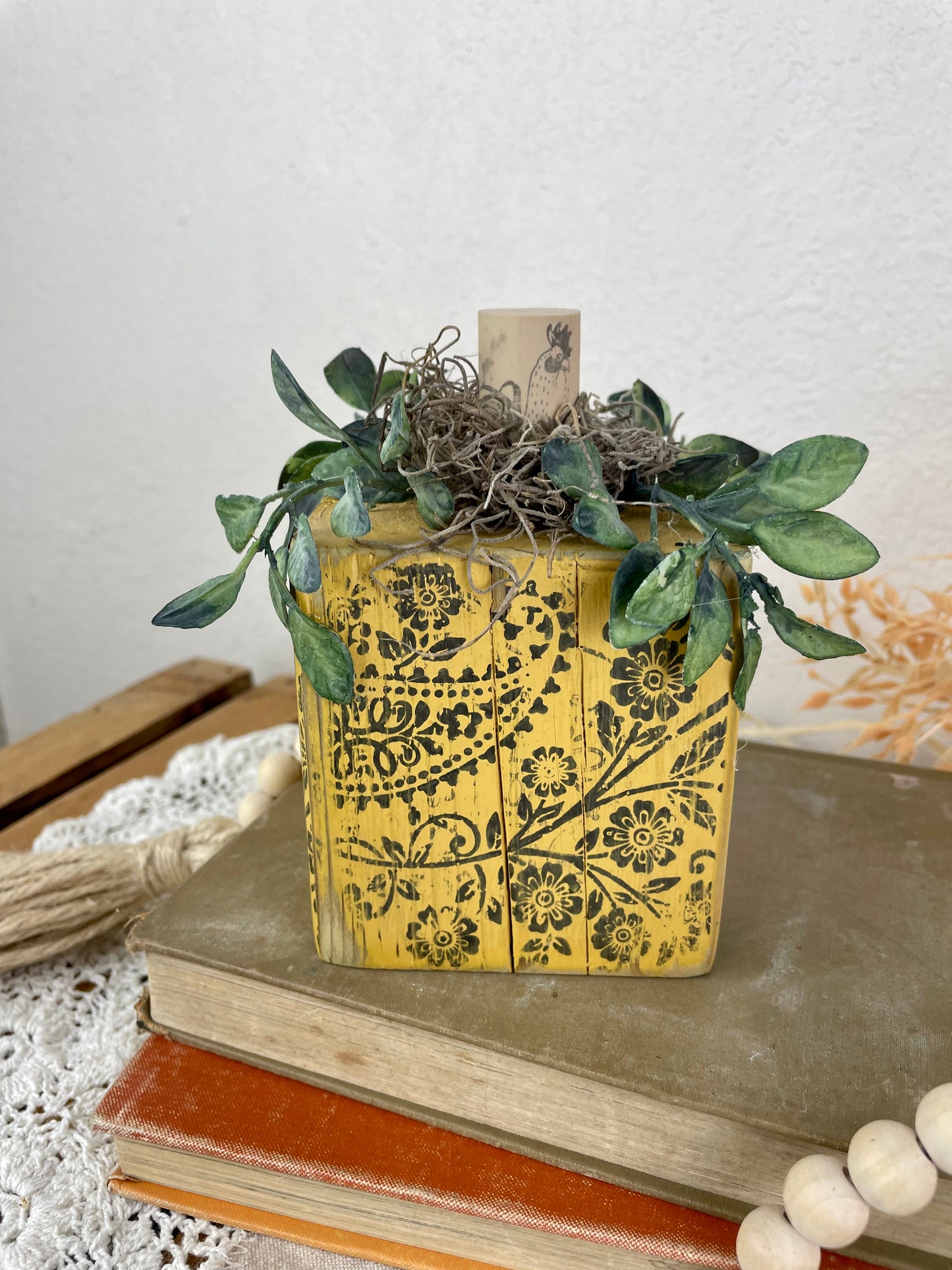 Handmade Reclaimed Wood Yellow Block Pumpkin